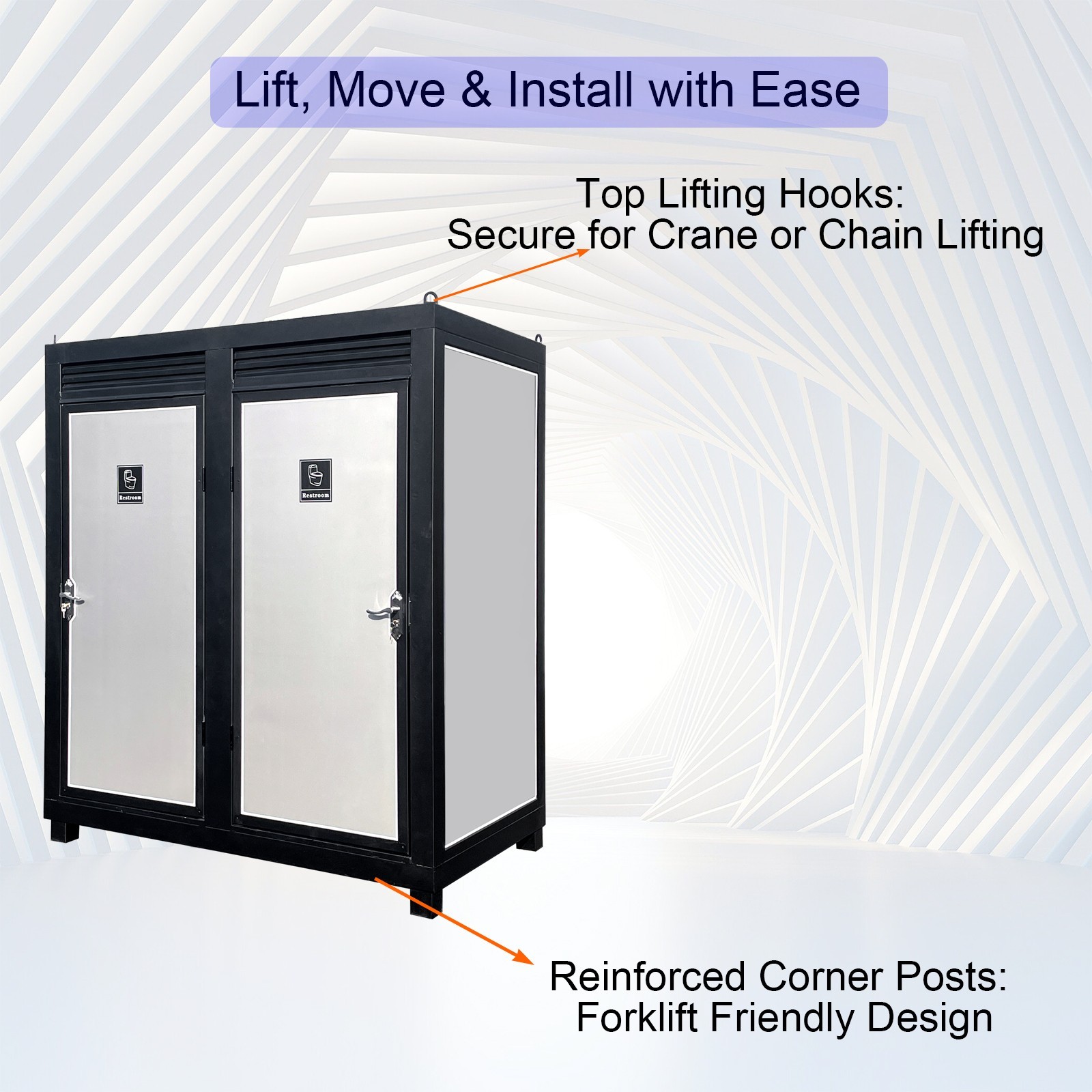 Two-Person Restroom Mobile Toilet Cabin Outdoor Restroom w/ Light Sink Vent Fan