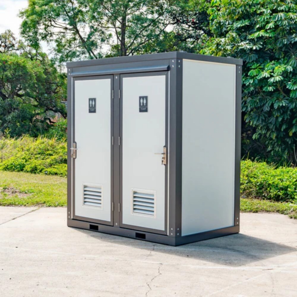 2 Stall w/ 2 Sinks Toilets Bathroom Bastone Dual Portable Restroom Mobile Toilet