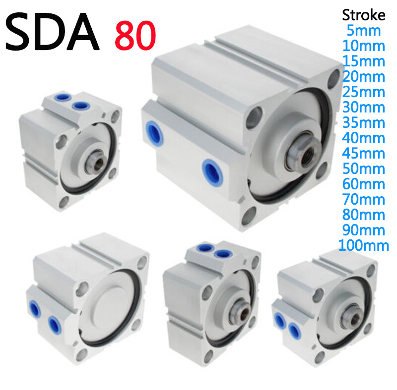 SDA Series 80mm Bore Thin Pneumatic Air Cylinder 5~100mm Stroke Double Acting