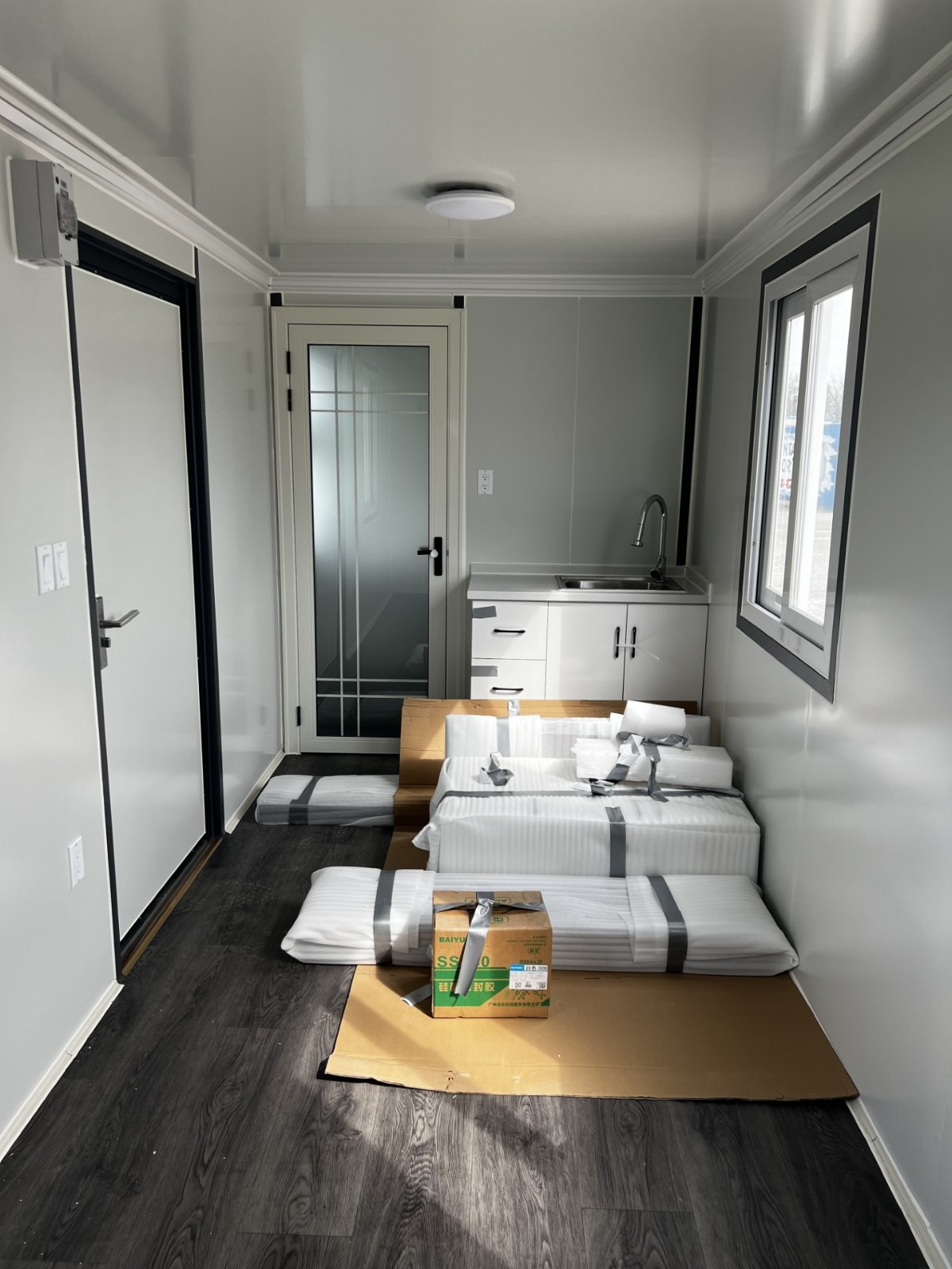 7ft x 20ft Portable Office/ Cabin with Bathroom/ Steel frame/Lockable Entry Door