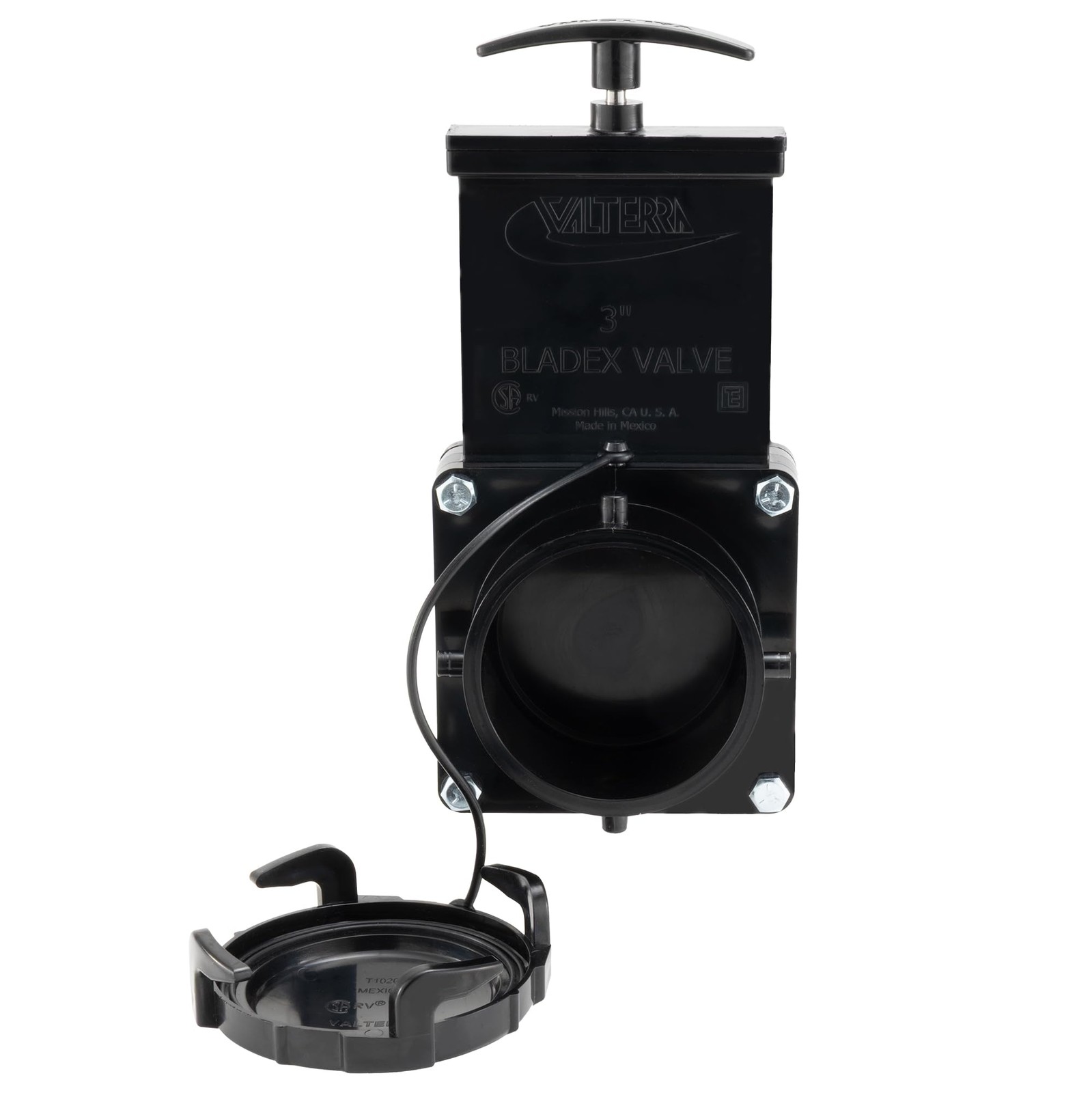 Valterra 3″ Stainless Steel RV Waste Dump Gate Valve w/Cap (1) 3 inch, Black