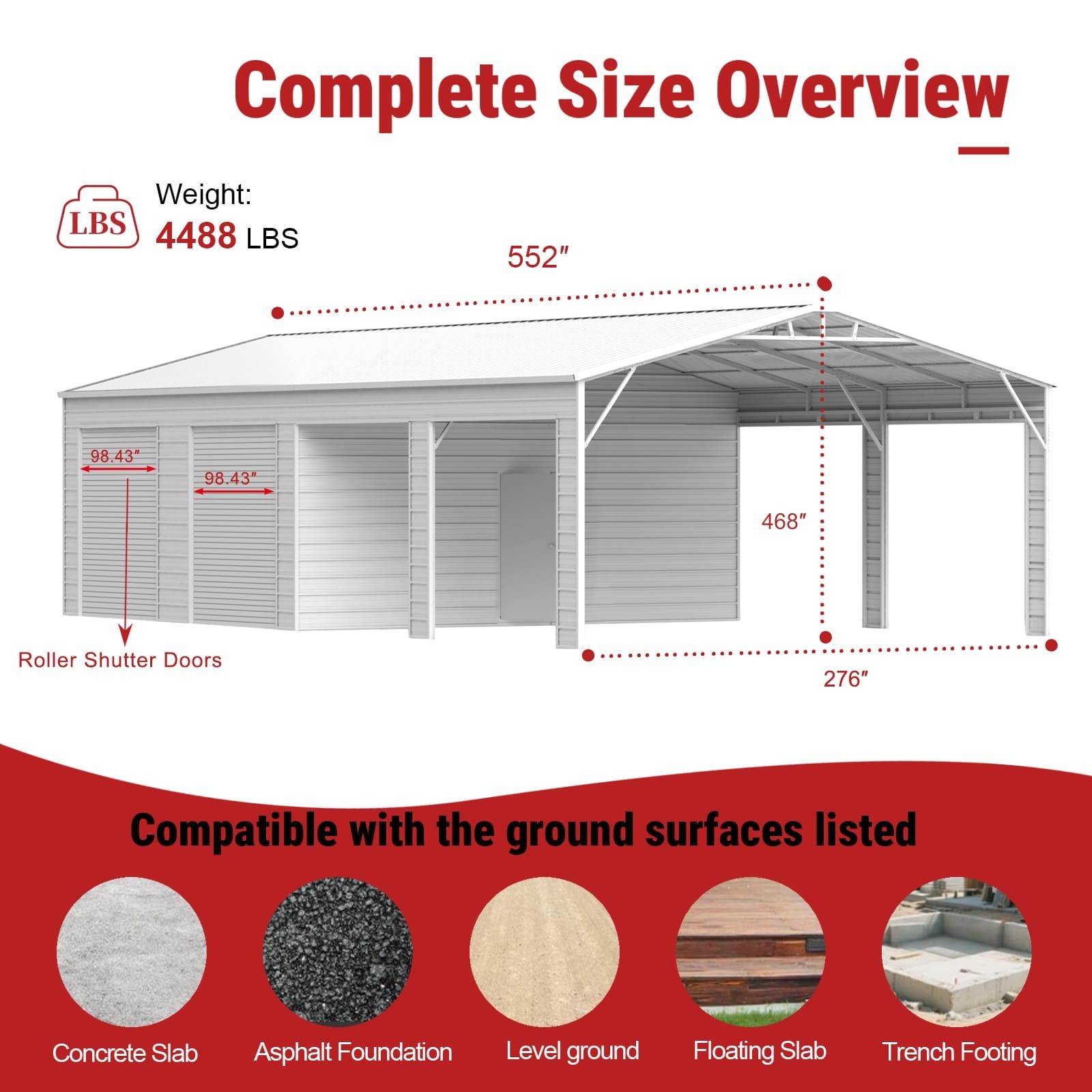 23x46FT Steel Garage Shed Building Metal Warehouse Storage w/ Roll Up Doors