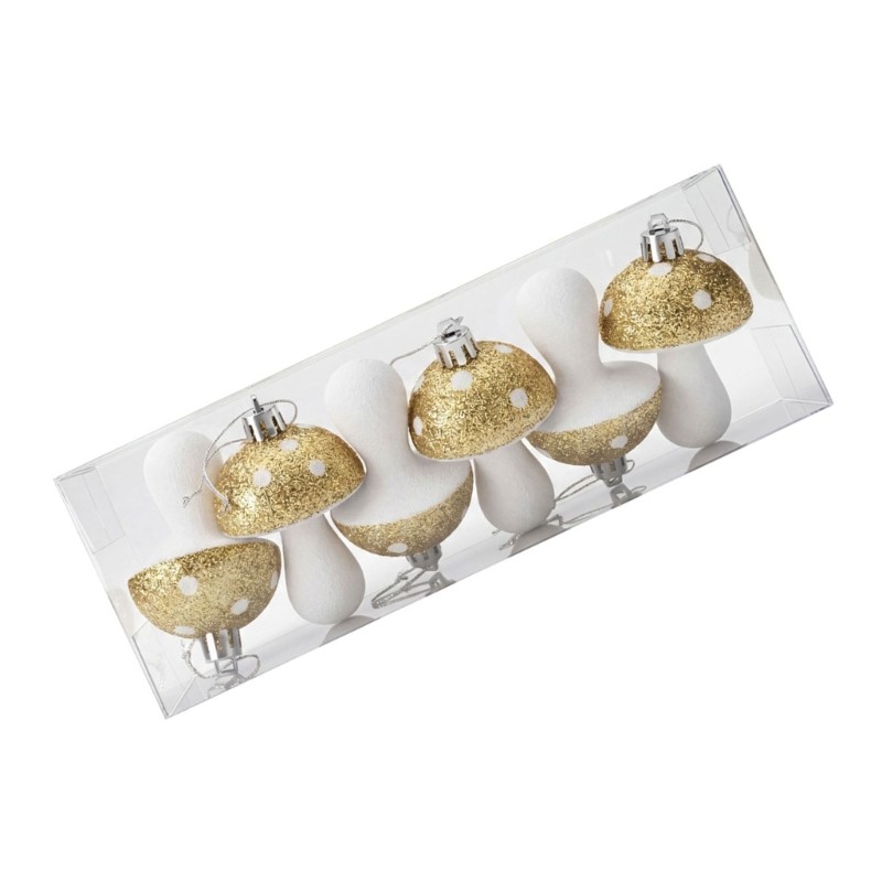 6Pcs Glittering Plastic Mushroom Christmas Tree Hanging Ornament For Tree