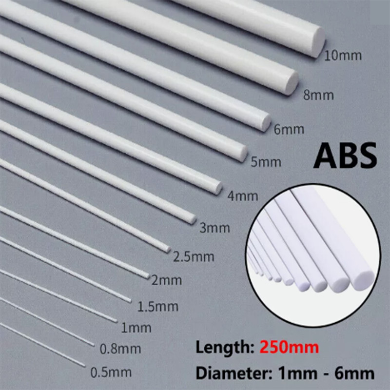 ABS Round Bar Styrene Plastic Strips Rod Dia 1/2/3/4/5/6mm Plasticard 250mm Long