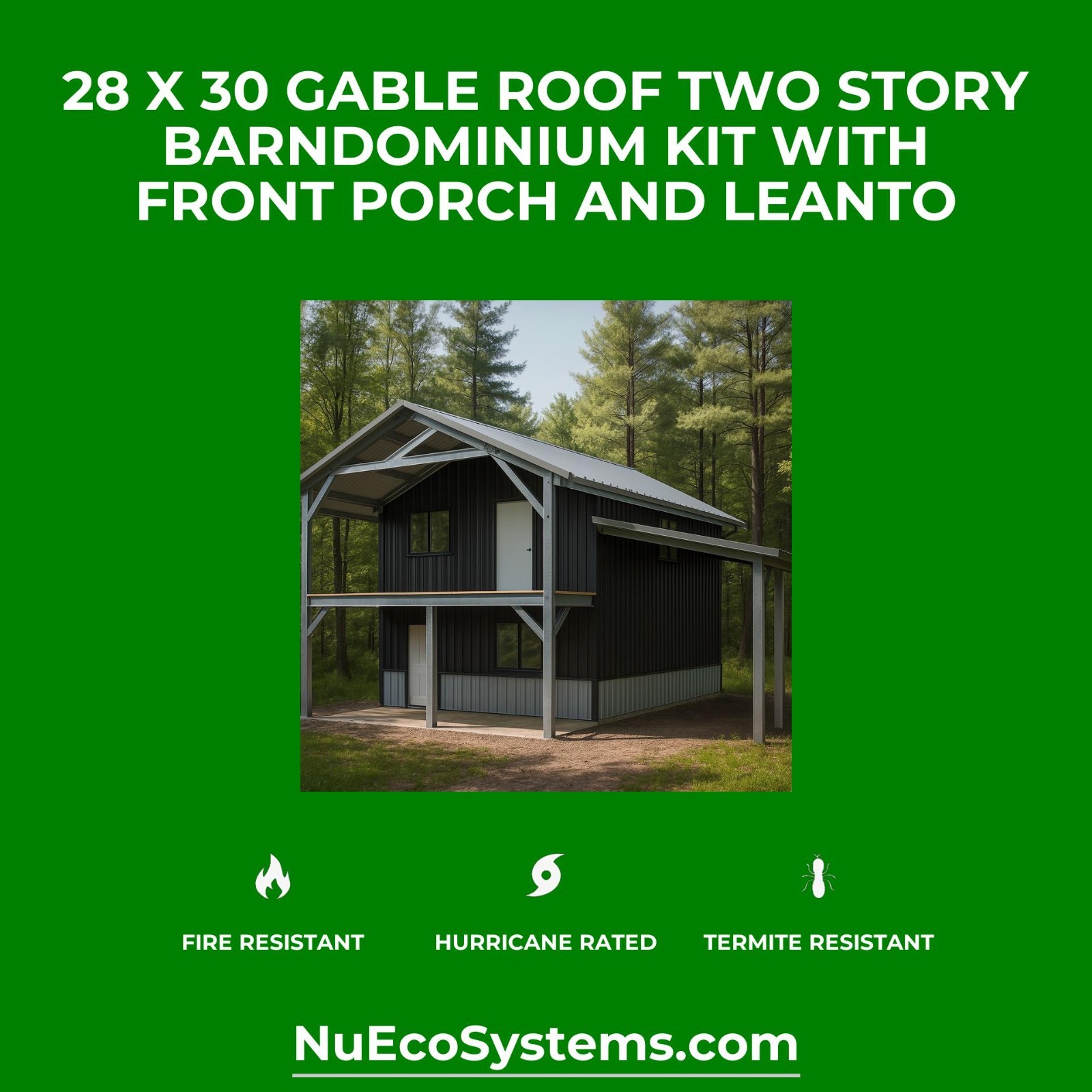 Fire & Hurricane Resistant Barndominium Home Kit with Covered Porches