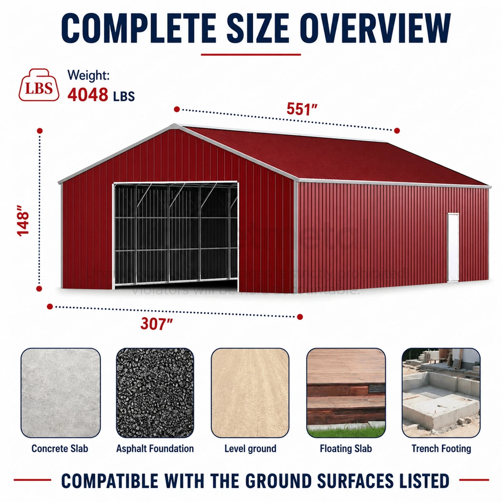 46x25x15FT Heavy-Duty Metal Garage Barn Shed Reinforced Steel Carport 1150 sq.ft