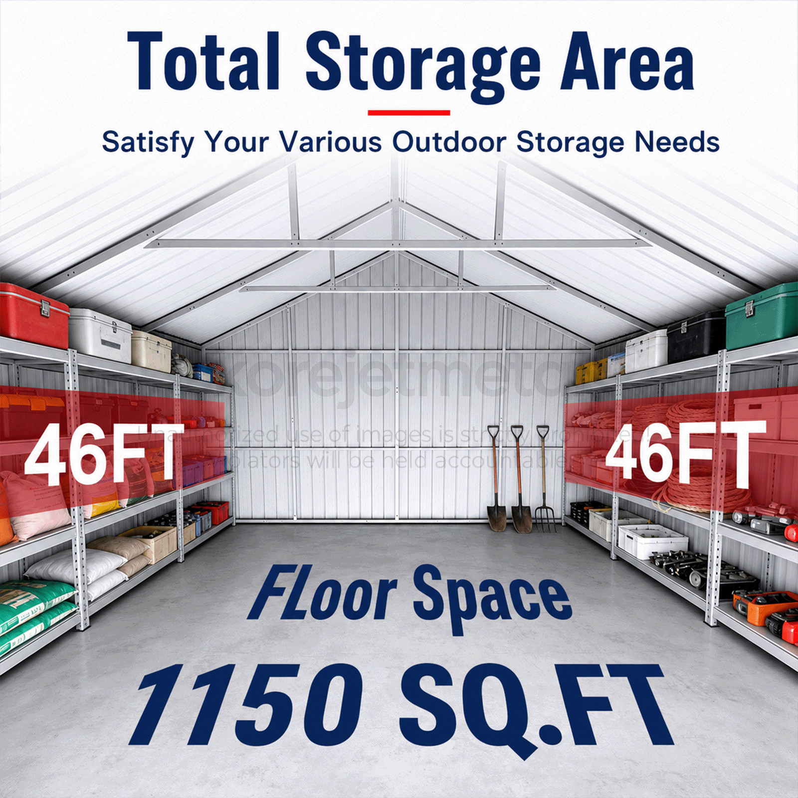 46x25x15FT Heavy-Duty Metal Garage Barn Shed Reinforced Steel Carport 1150 sq.ft
