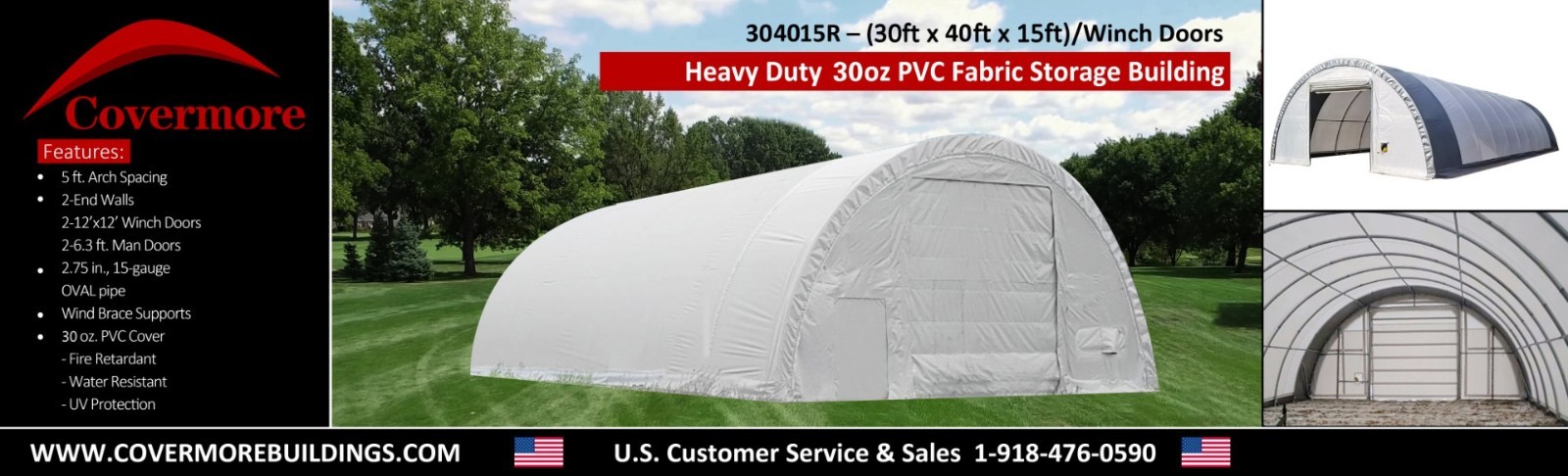 30x40x15 30 oz. PVC Fabric Canvas Storage Shelter Building Hoop Barn boat shop