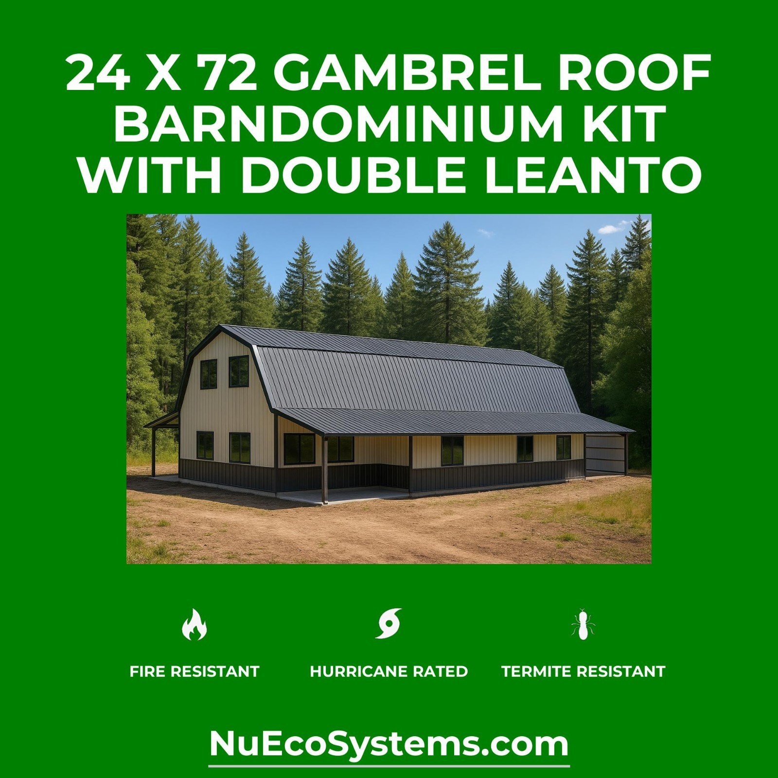 Fire & Hurricane Resistant Barndominium Home Kit with Covered Porches
