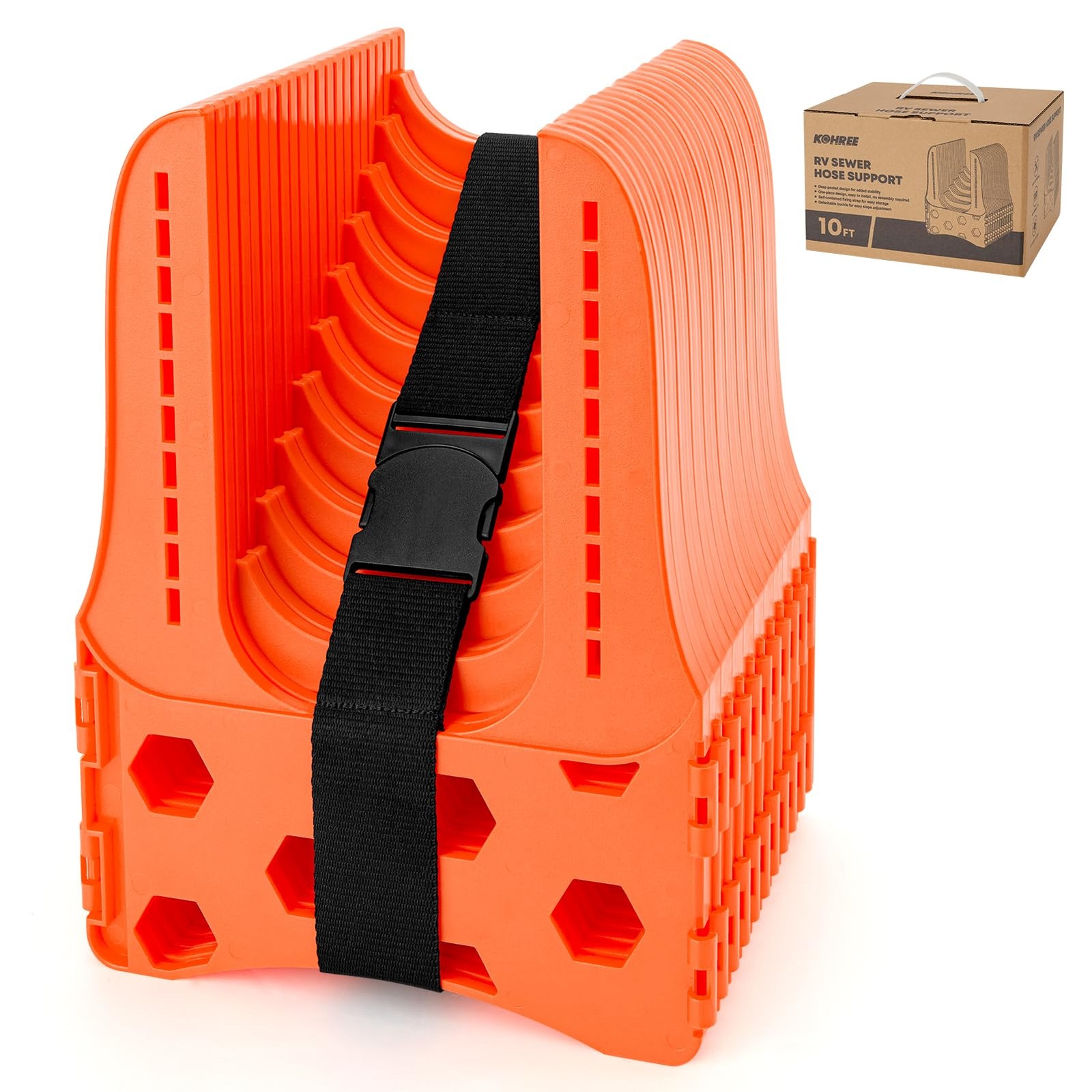 Kohree RV Sewer Hose Support 10FT, Bright Orange Heavy-Duty 10 ft,