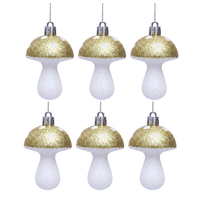 6Pcs Glittering Plastic Mushroom Christmas Tree Hanging Ornament For Tree