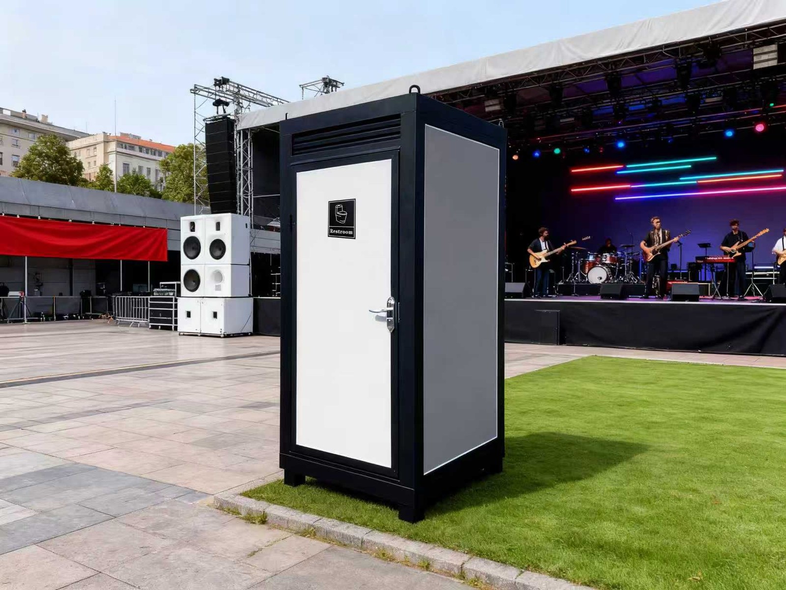 Outdoor Restroom Single Stall Unisex Portable Mobile Toilet w/ Sink & LED Light