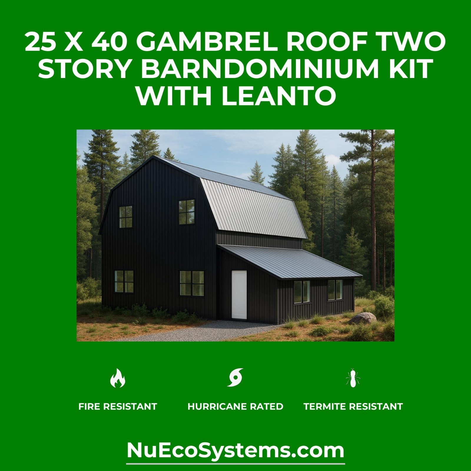 Fire & Hurricane Resistant Barndominium Home Kit with Covered Porches