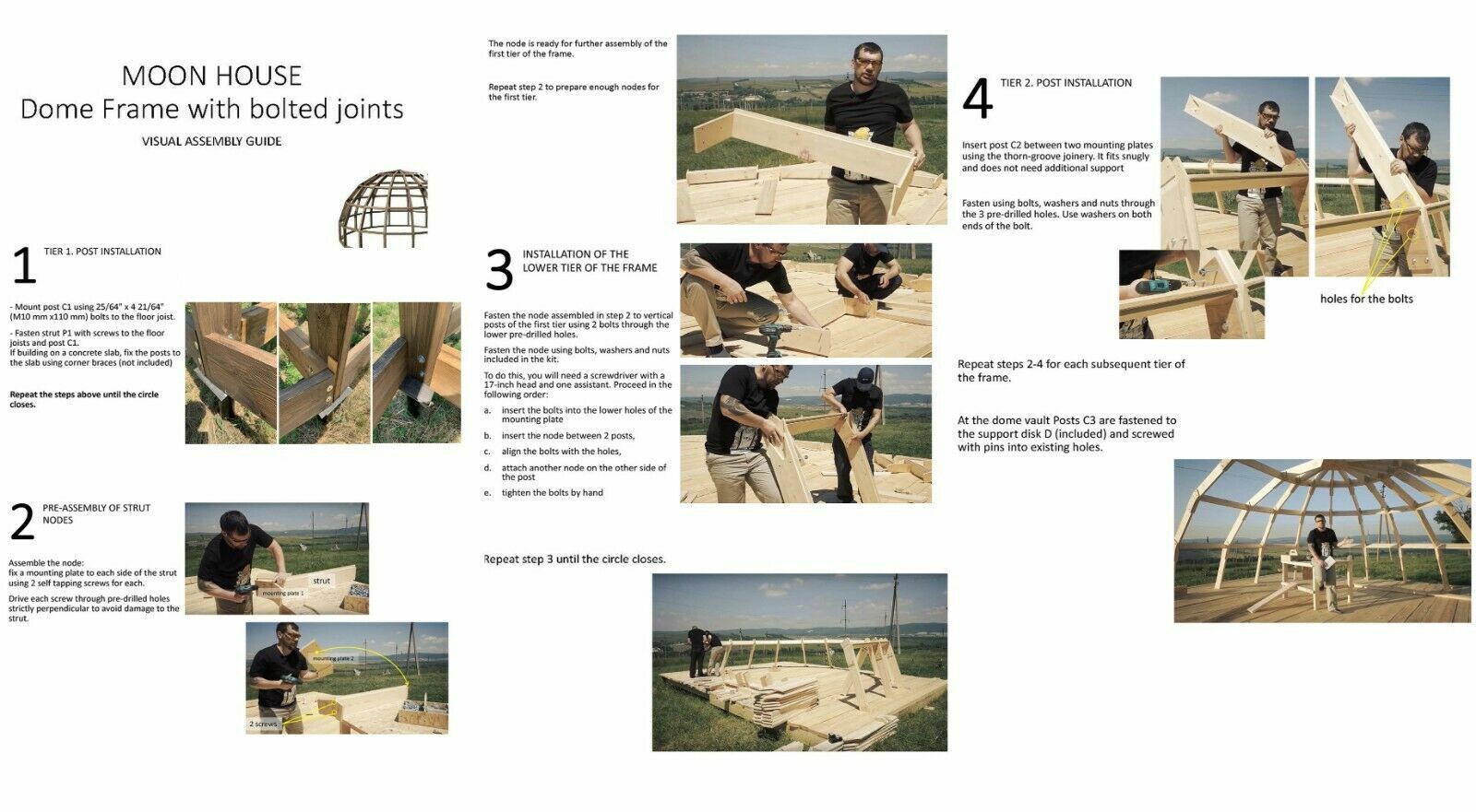 MOON HOUSE 40’ DIAM DOME FRAMING KIT 1710 sq.ft WOOD PREFAB DIY HOME DIY PREFAB