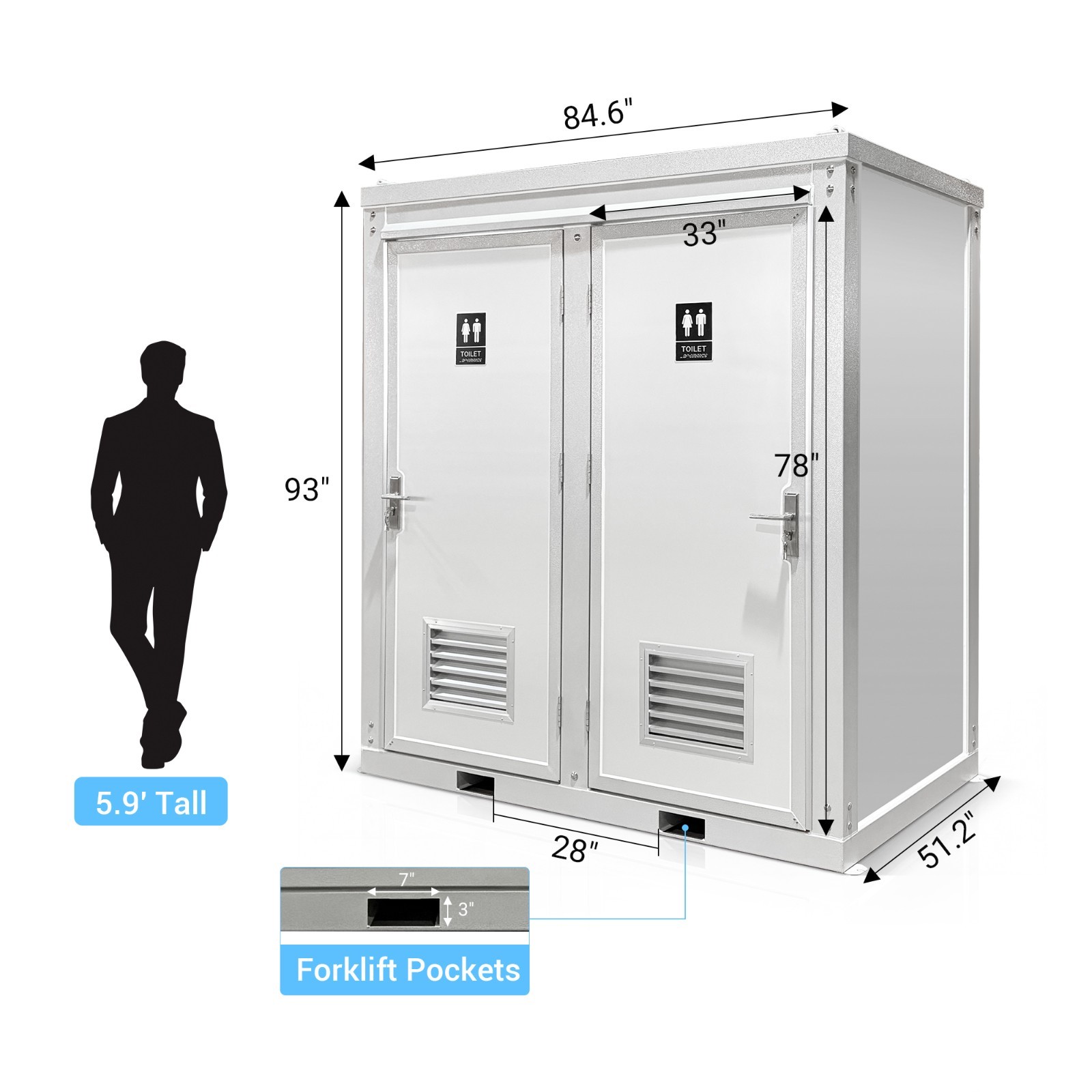New Bastone 2-Stall Portable Restroom w/ Sink for Construction Sites |Loc:MD