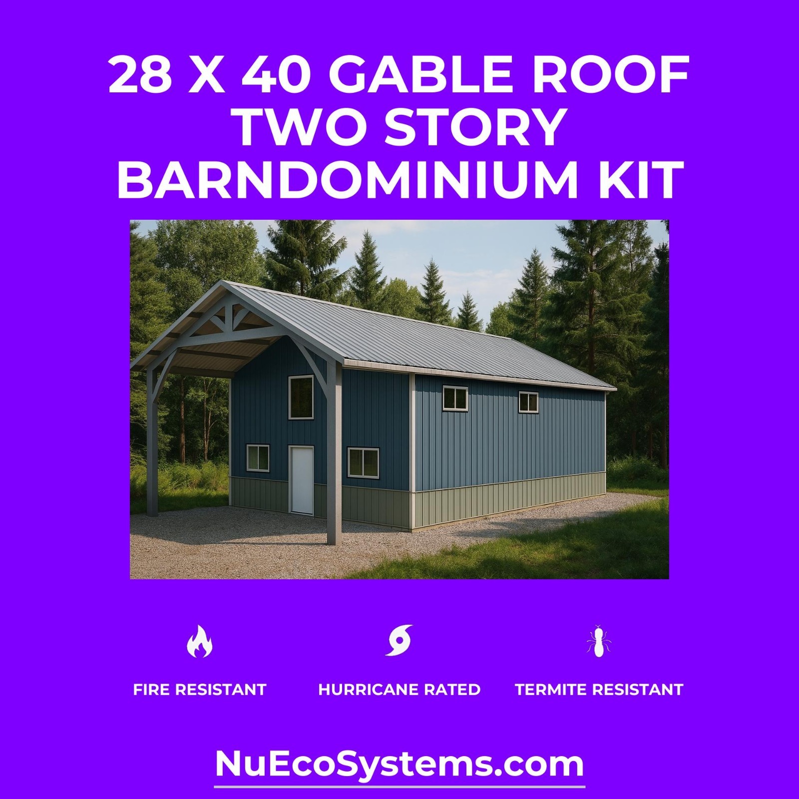 Steel Framed Barn Style Barndominium Kit with Huge 2nd Story Loft Mezzanine