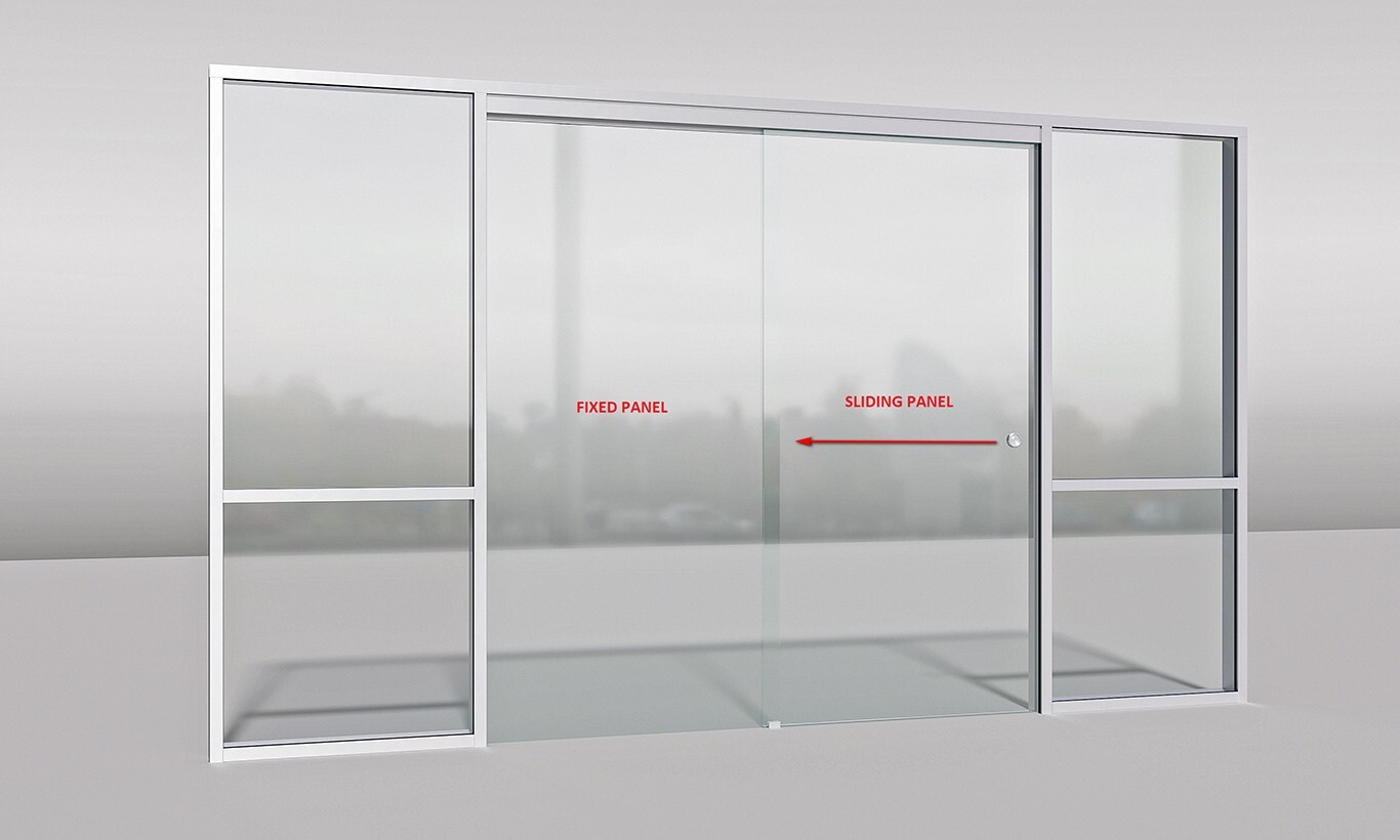 CGP Single-Slide Door System, Glass Aluminum 3-Wall 9’x6’x6’x8′, Clear Anodized
