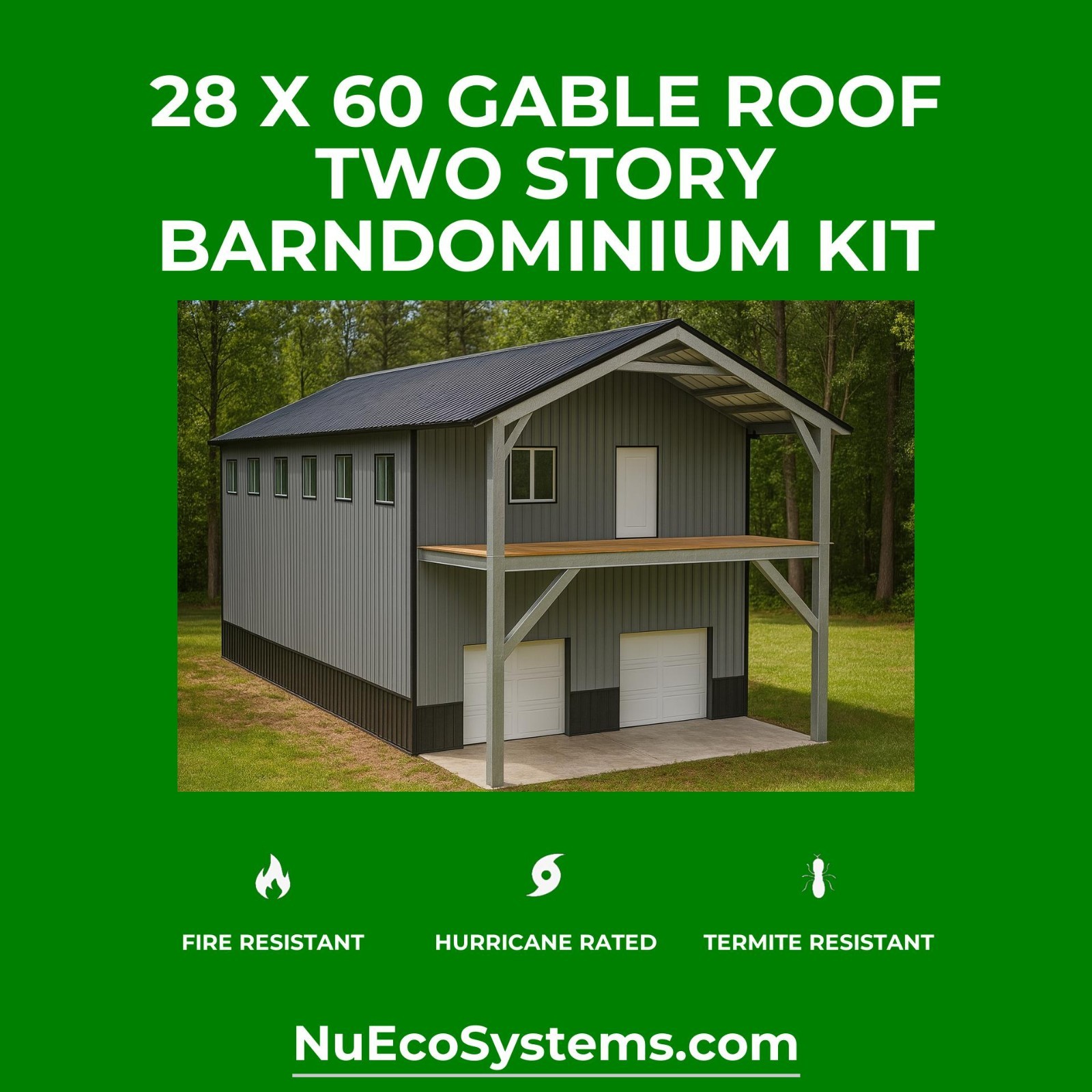 Fire & Hurricane Resistant Barndominium Home Kit with Covered Porches