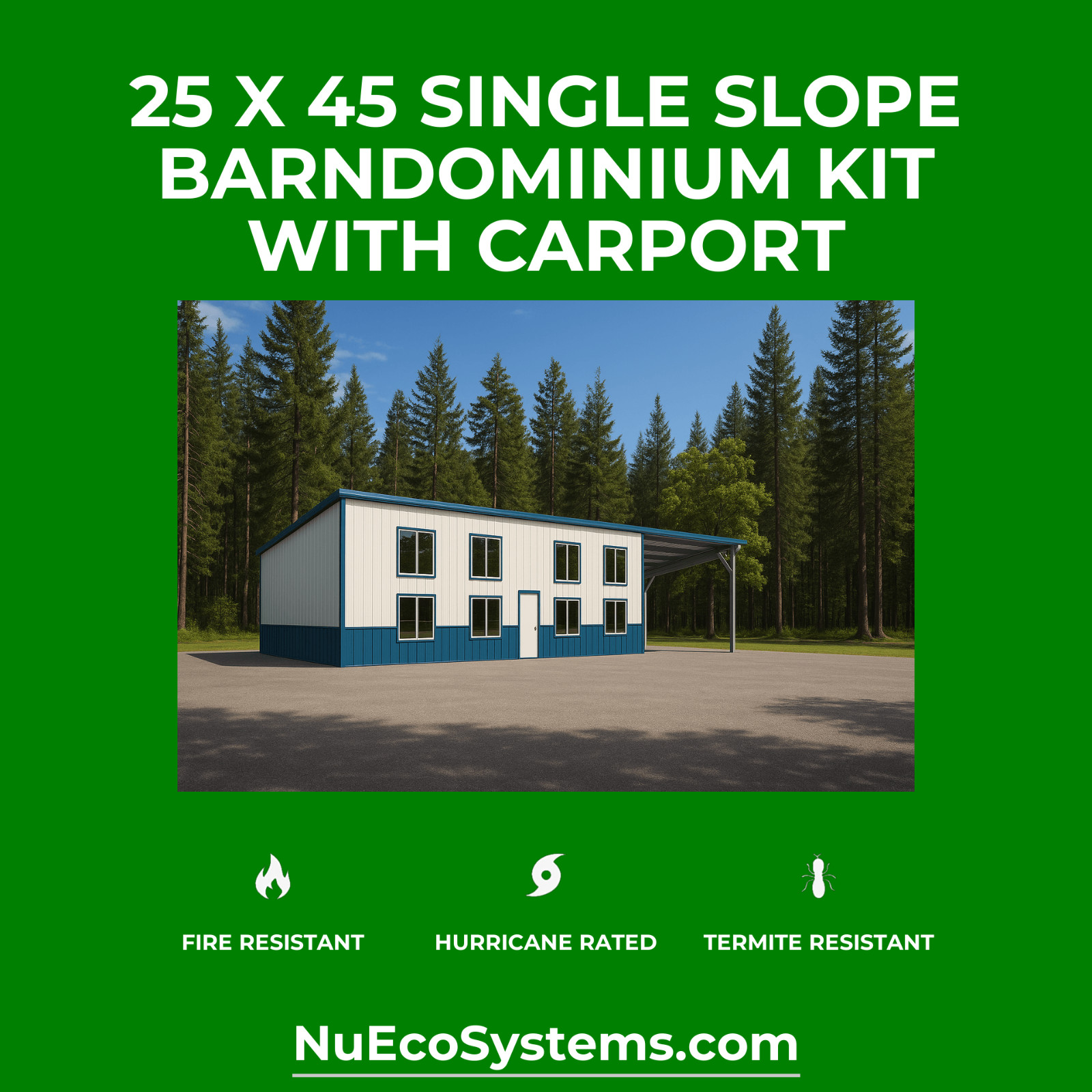 Fire & Hurricane Resistant Barndominium Home Kit with Covered Porches