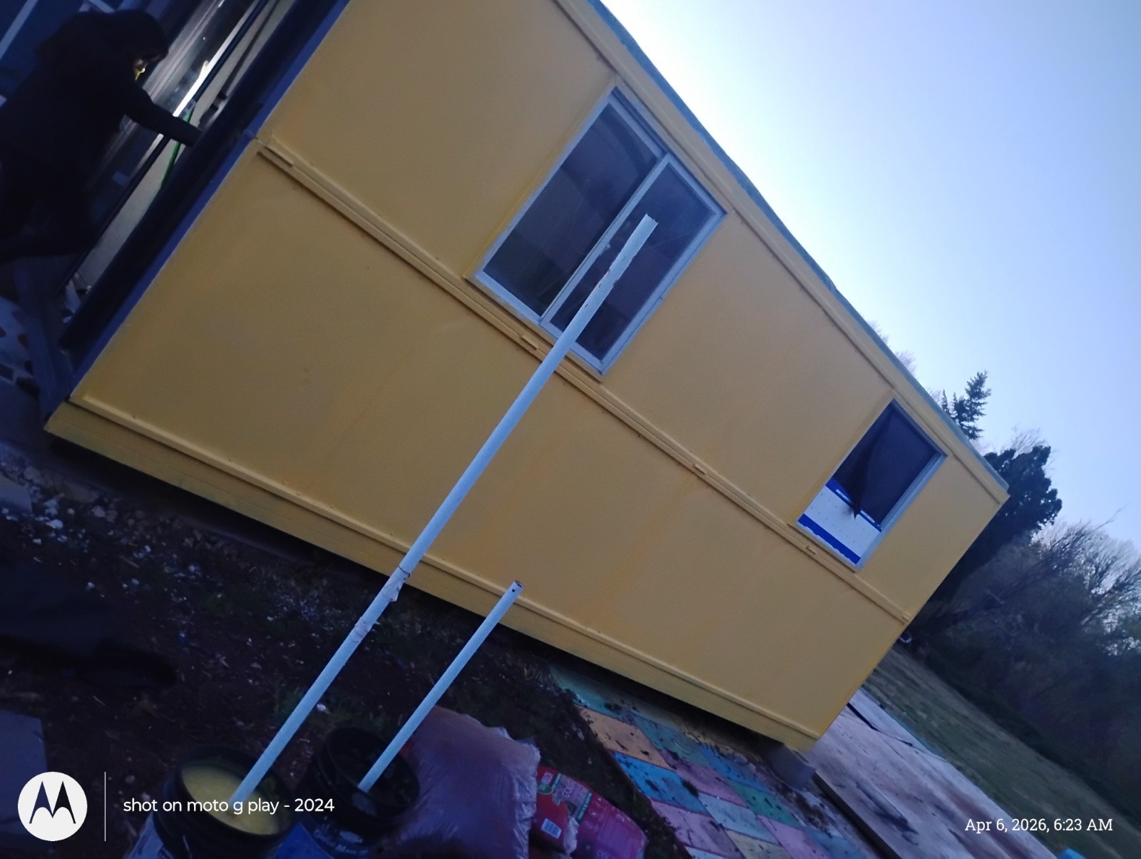 Yellow Modular Prefabricated Building, Modern Architecture, Metal Wood, Glass D…