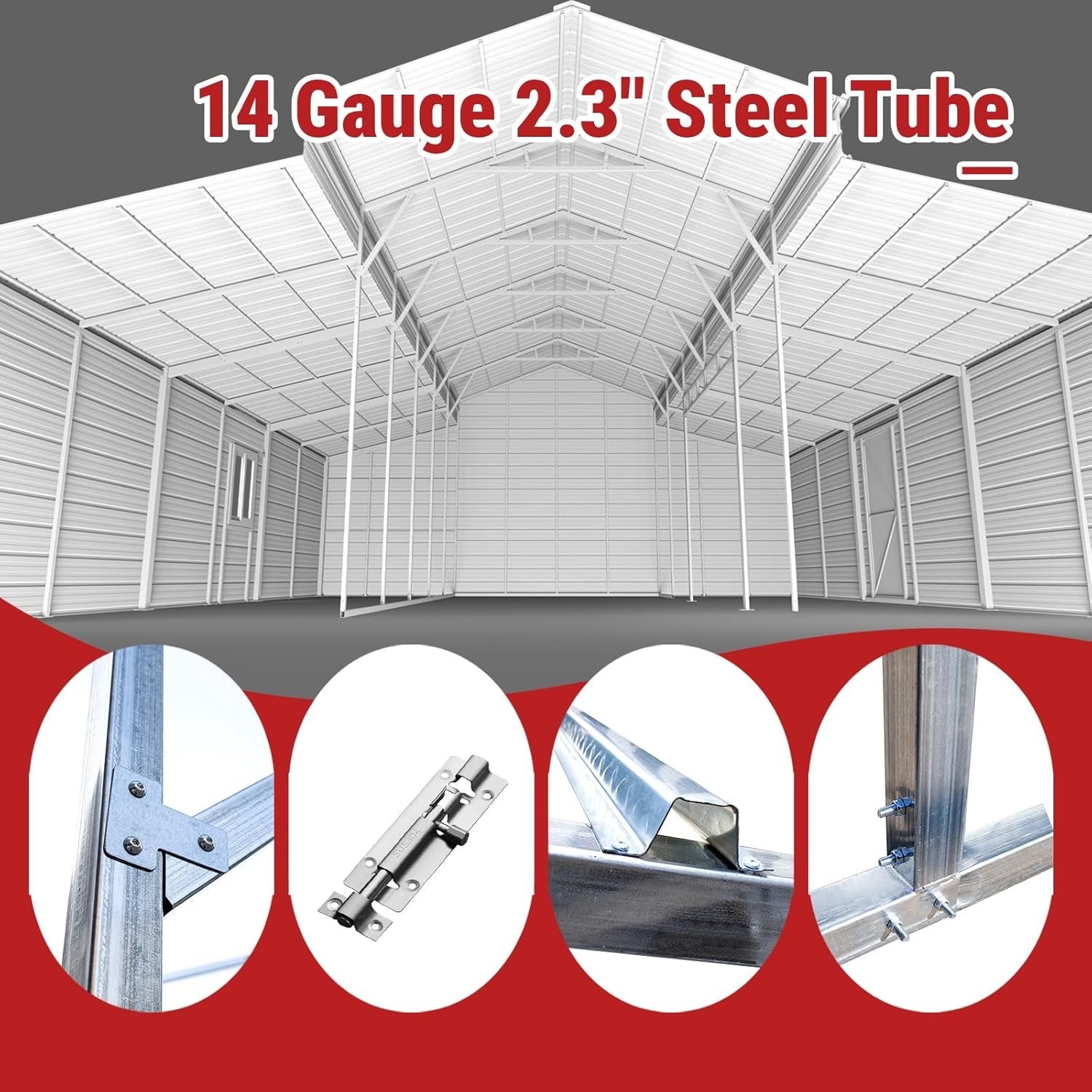 42’x30’x13′ Metal Garage Shed Barn Outdoor Storage Shed Galvanized Steel Red