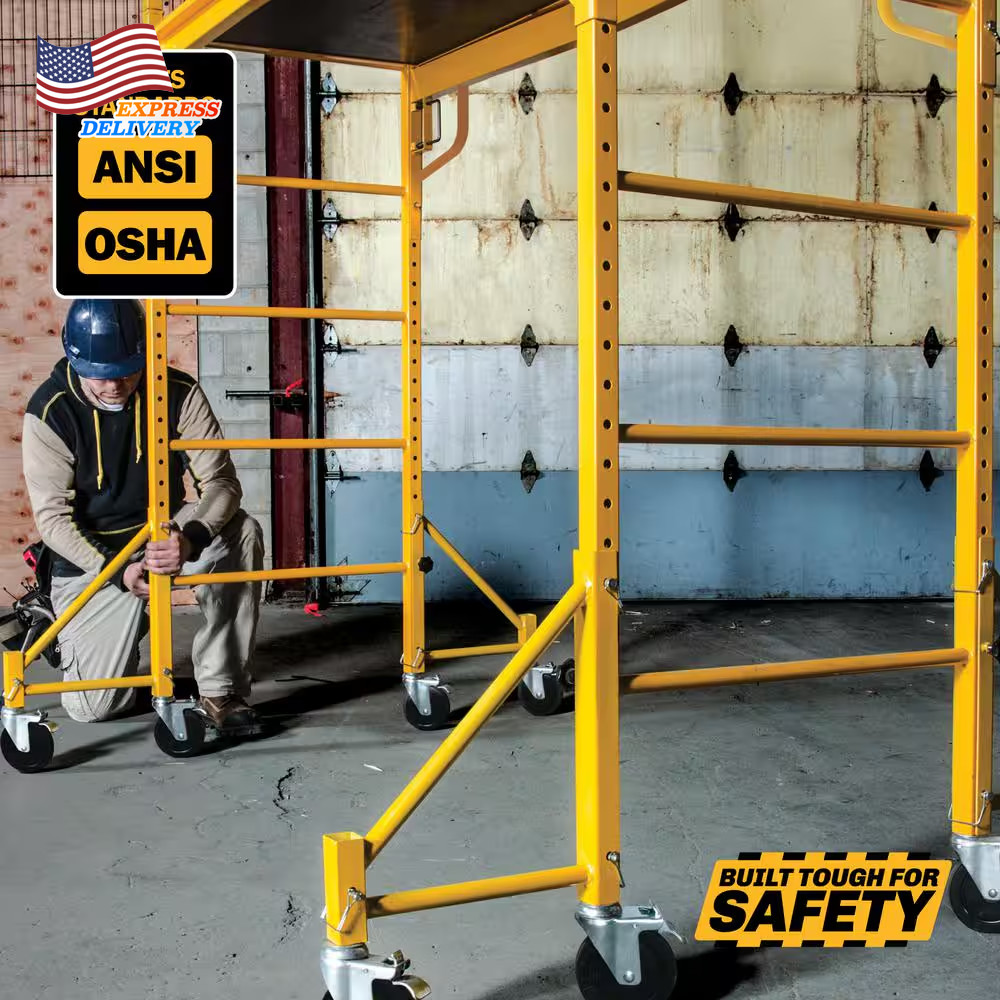 12 Ft Jobsite 2-Story Mobile Baker Scaffold Tower with Outriggers & Guard Rail