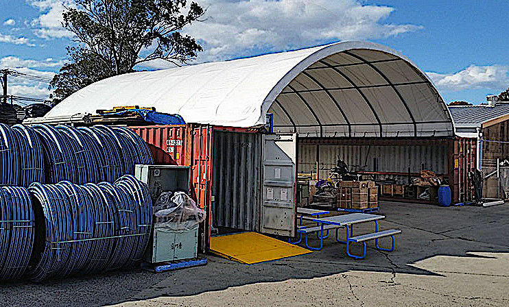 20×20 PVC Fabric conex container mounted shelter + High Cube Back Wall With Vent