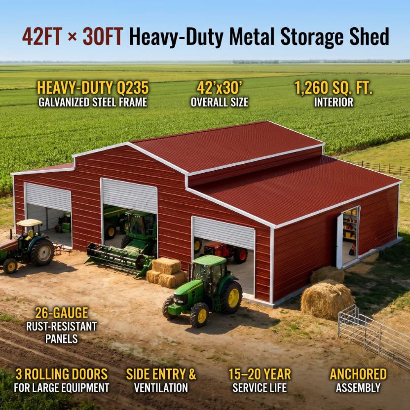 42x30FT Metal Garage Outdoor Storage Shed Heavy Duty Galvanized Steel Barn Farm