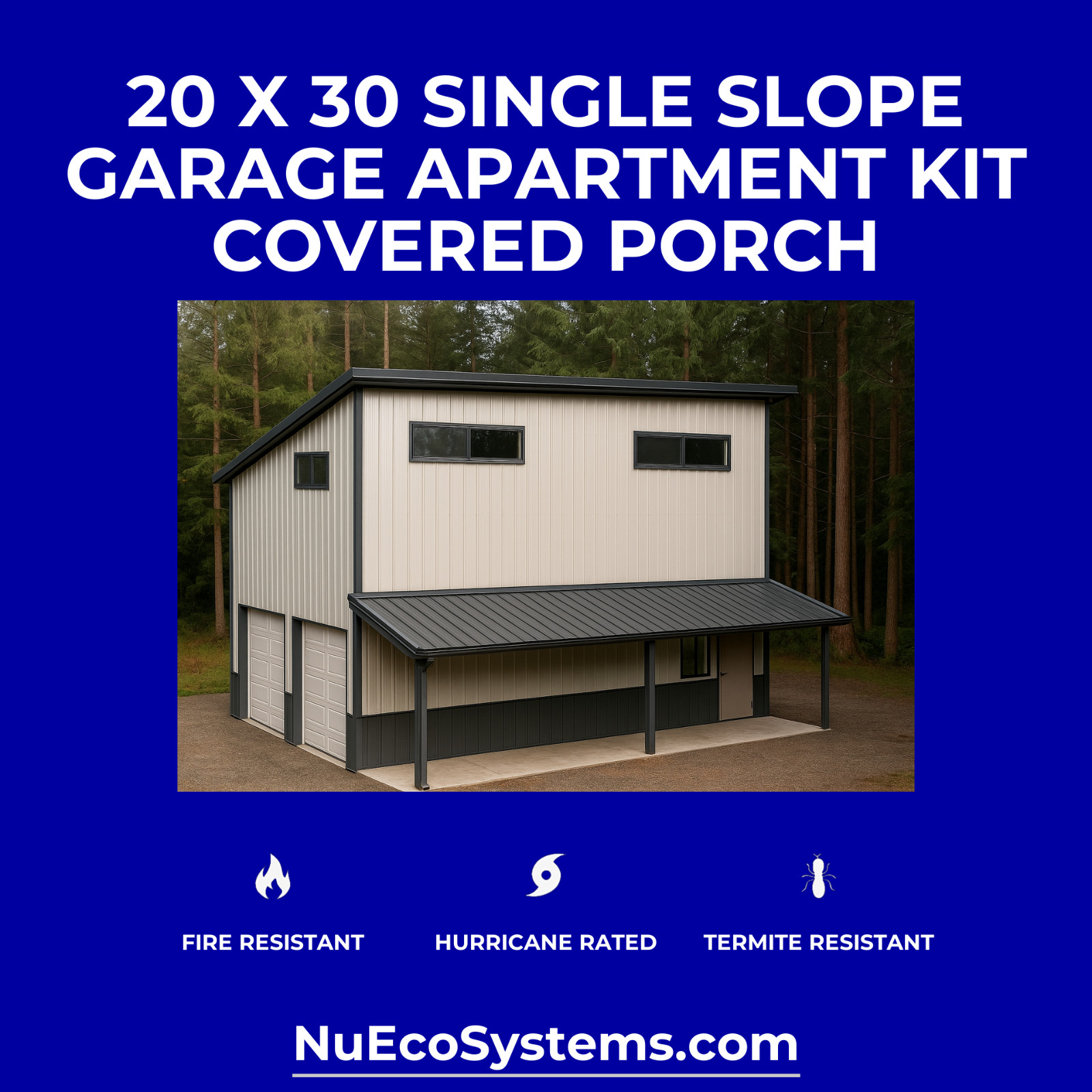 ADU KIT 30′ x 24′ x 19′ Tall Lightweight Galvanized Steel Garage & Apartment