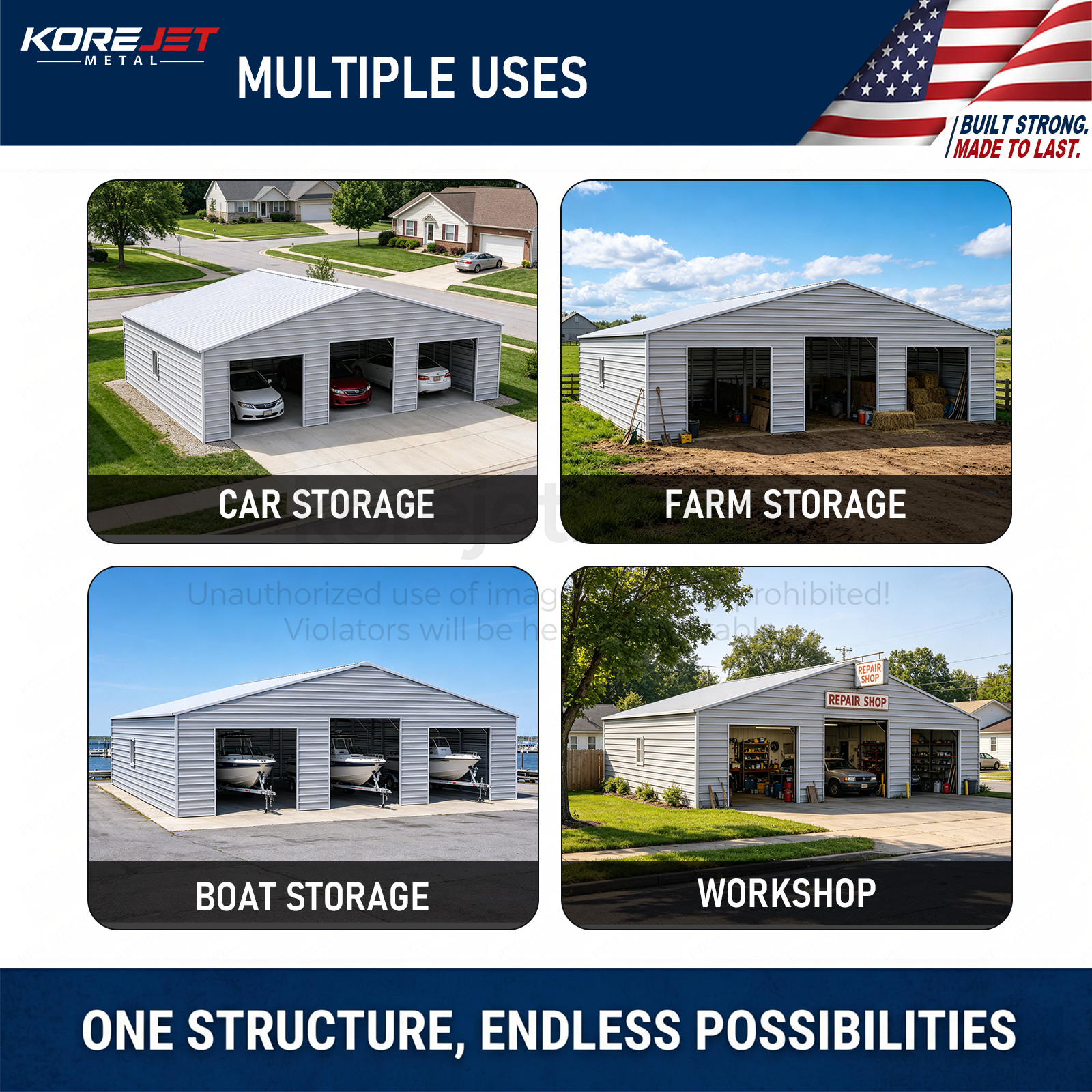 39x39FT White Heavy Duty Metal Barn Steel Building 3 Rolling Doors Korejetmetal