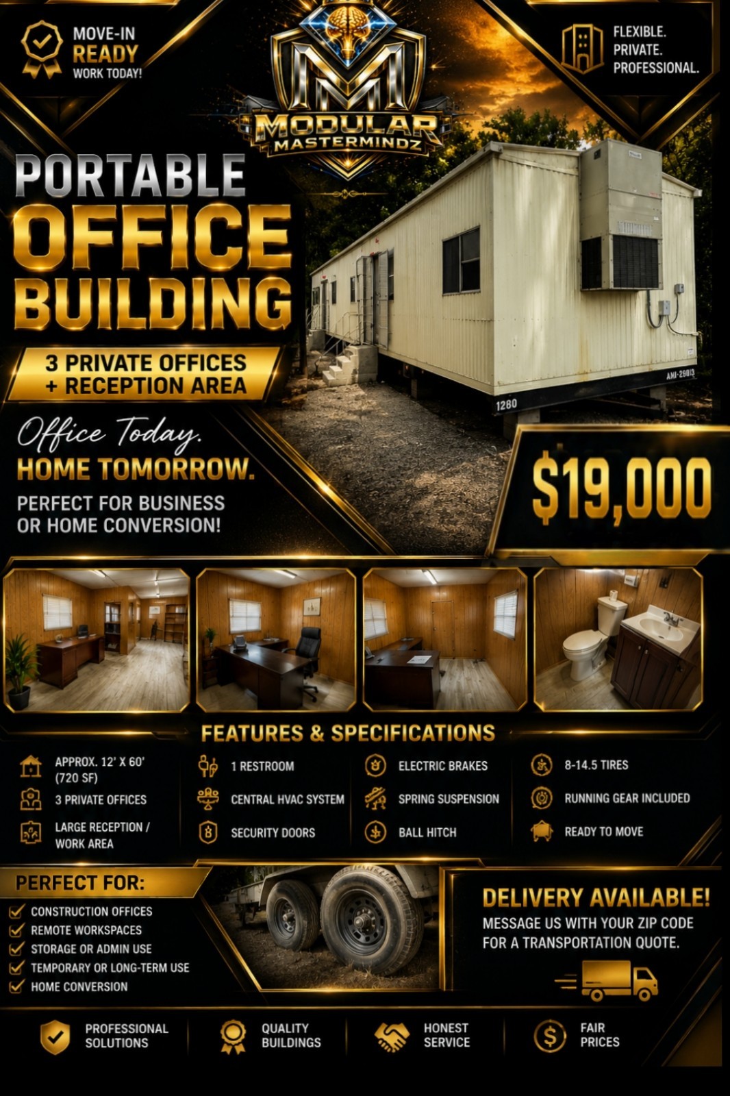 Commercial Modular Office Building Portable Singlewide Mobile Headquarters