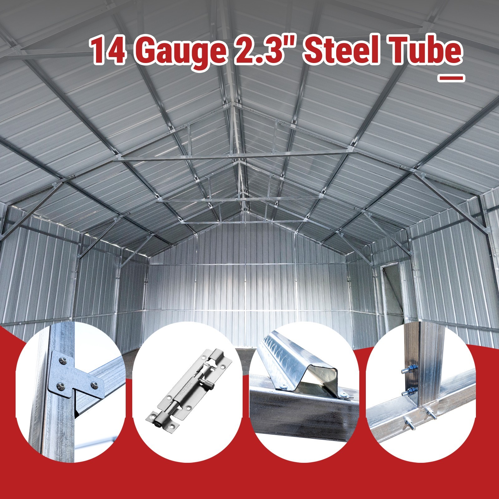 22′ x 23′ x 13′ Metal Car Garage/Outdoor Storage Shed Galvanized Steel Barn Red