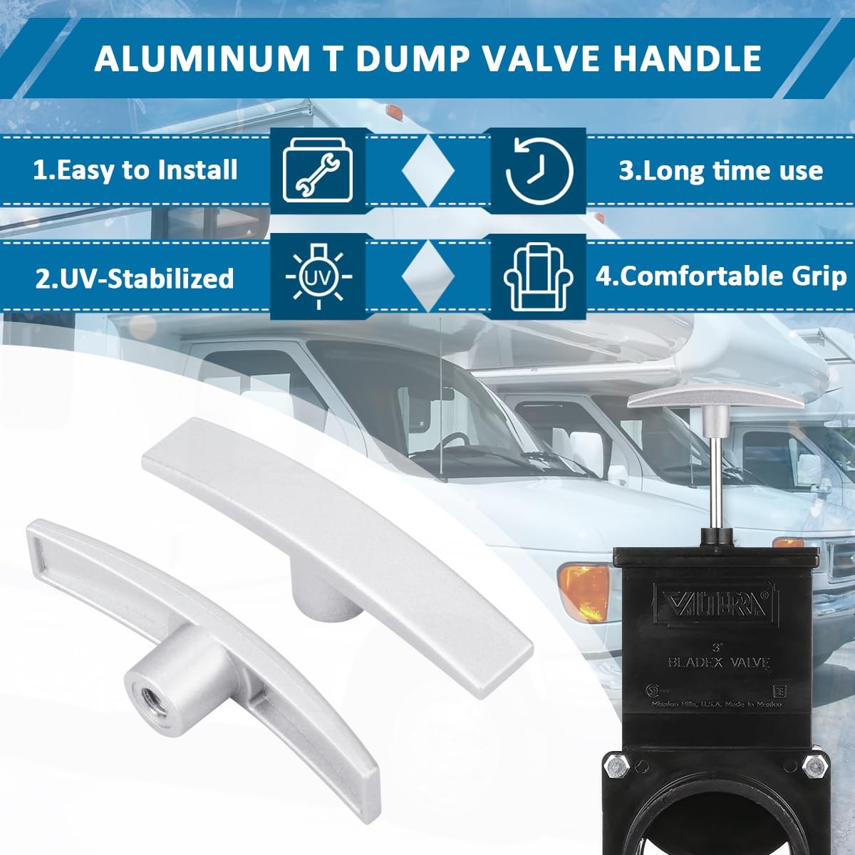 SAQXK 2pcs Aluminum T Handle RV Camper Waste Valve Handles T1003-6MN, White