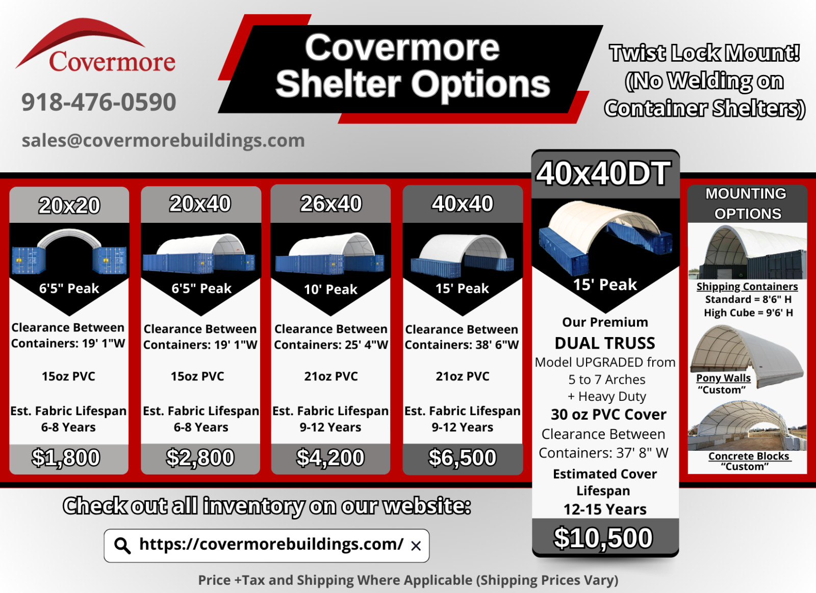 20’x40′ (15 oz PVC) Upgraded Shipping CONTAINER MOUNTED Fabric canvas Shelter