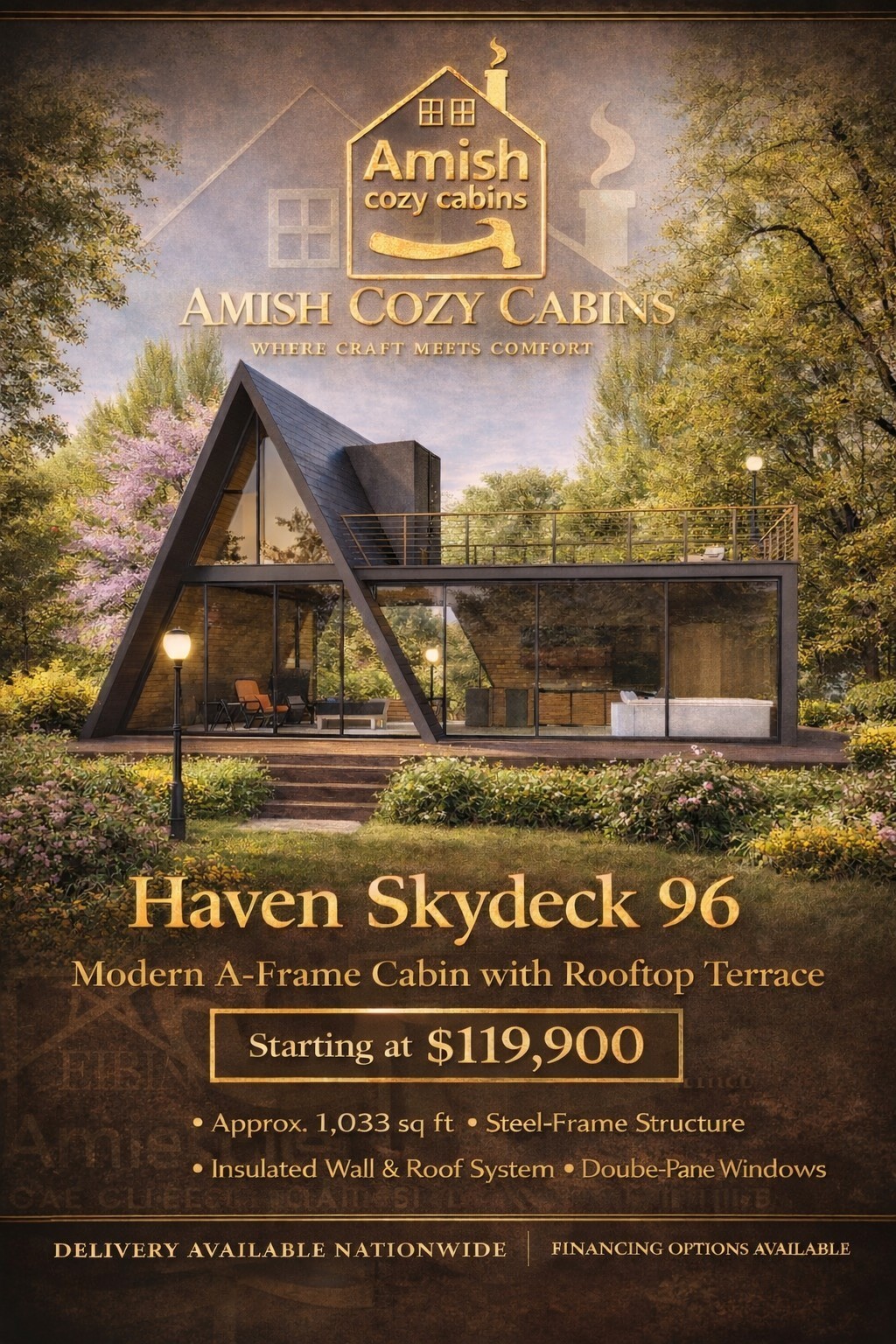 Haven Skydeck 96 A-Frame Home 1033 SF 2-Story Steel Frame FREE Delivery USA