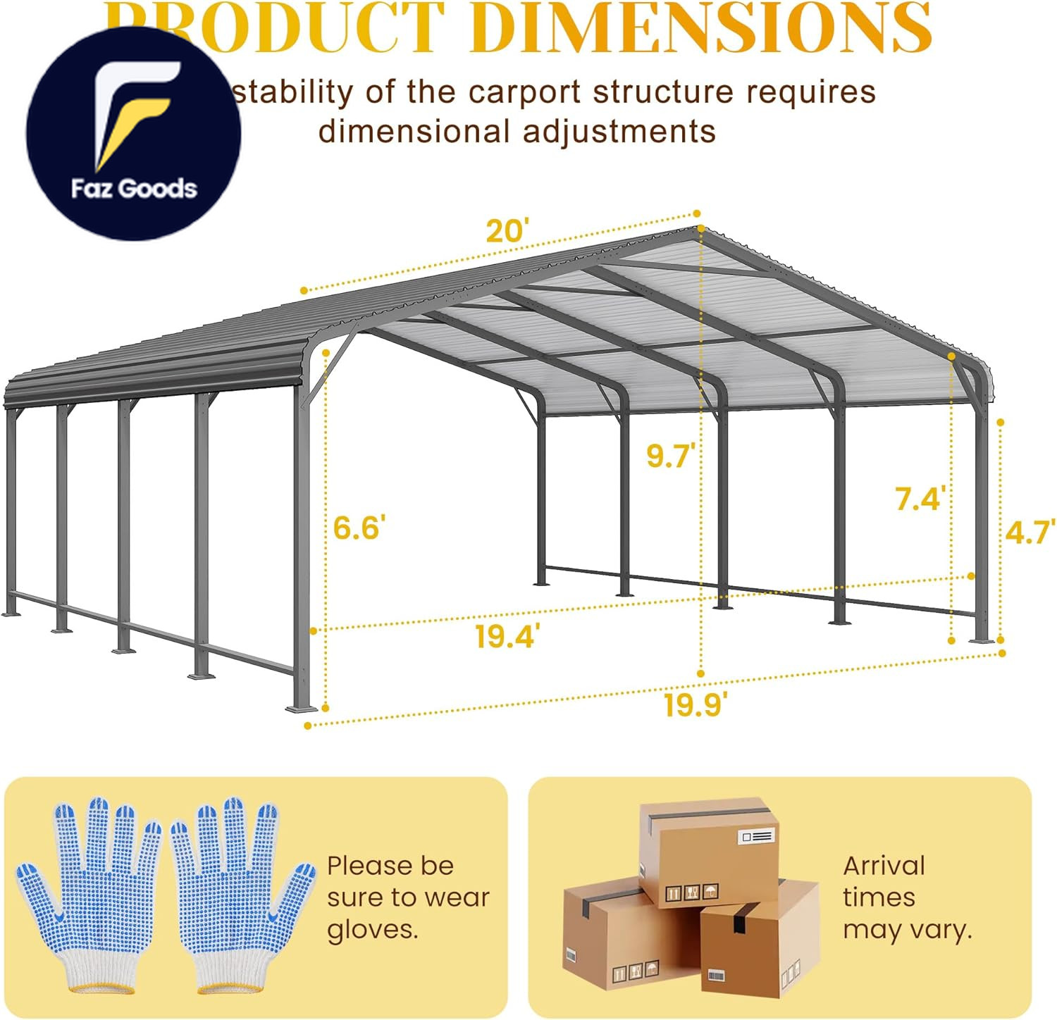 20′ X 20′ Metal Carport with Updated Roof & Enhanced Base Heavy Duty Canopy