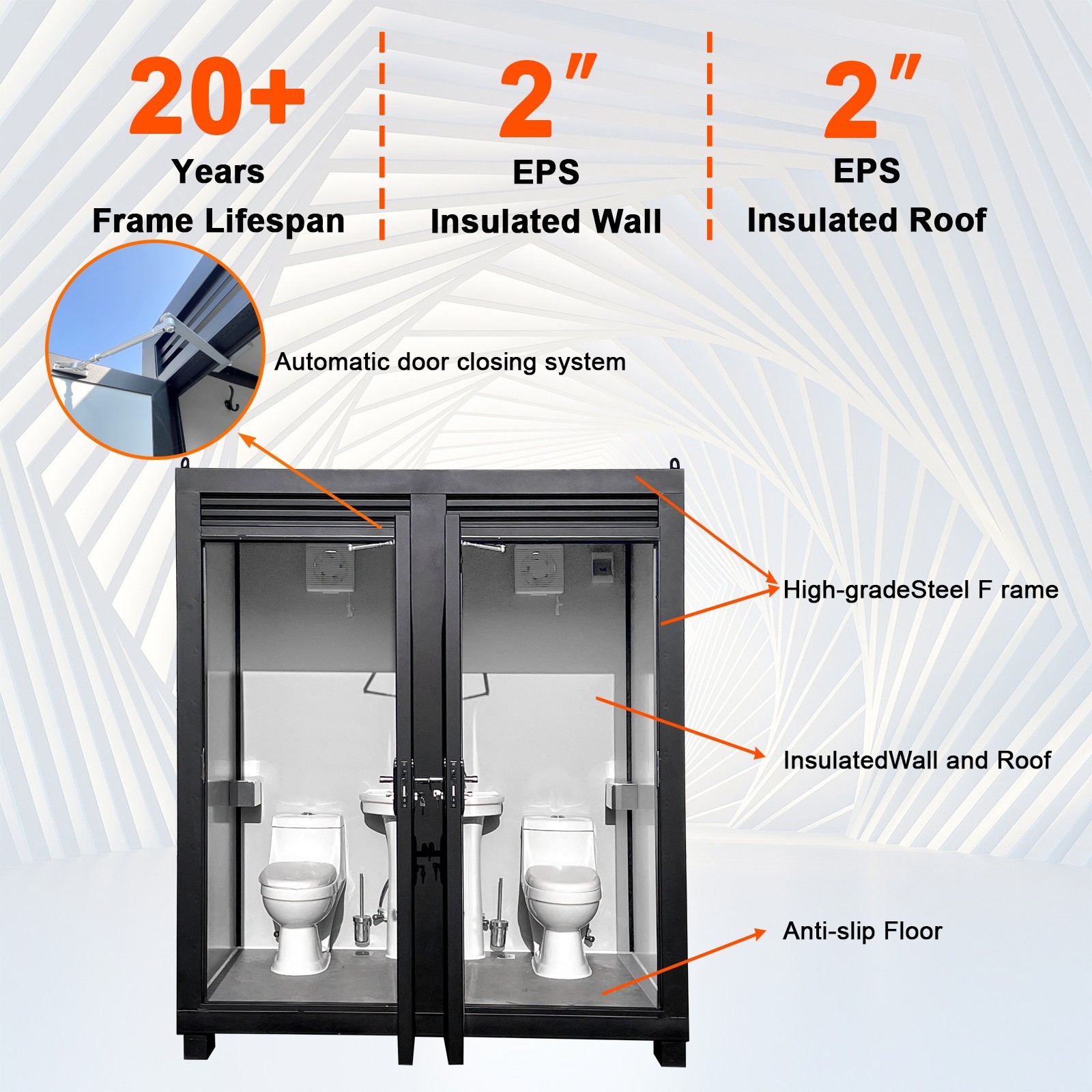 Two-Person Restroom Mobile Toilet Cabin Outdoor Restroom w/ Light Sink Vent Fan