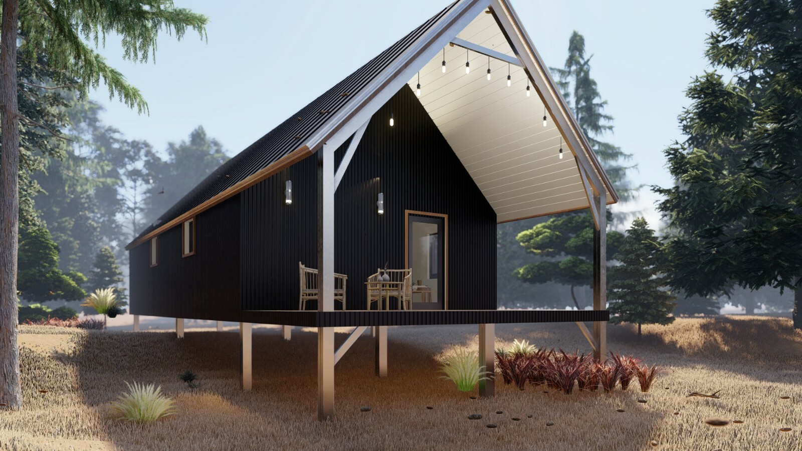 US Made Galvanized Steel 20 x 39 On & Off Grid Cabin Kit Covered Patio