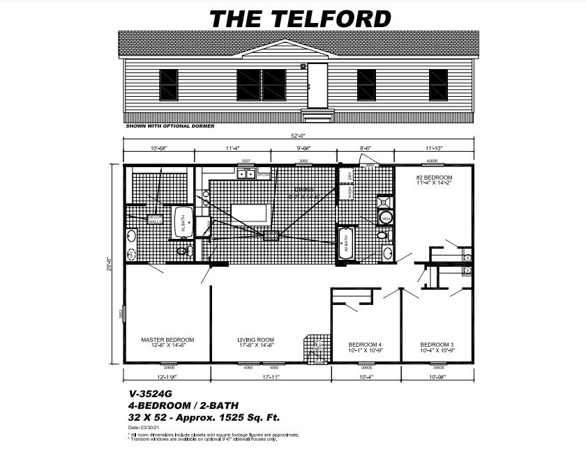 2023 Live Oak TELFORD Mobile Home 4BR/2BA 32×52-All Southeast States-45 Days!