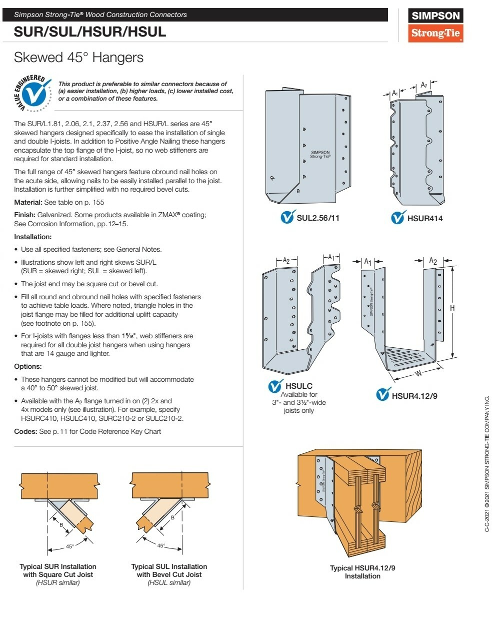 Simpson Strong-Tie SUR2.1/9 – 2-1/16-Inch x 9-1/2-In Joist Hanger (PACK OF 4)