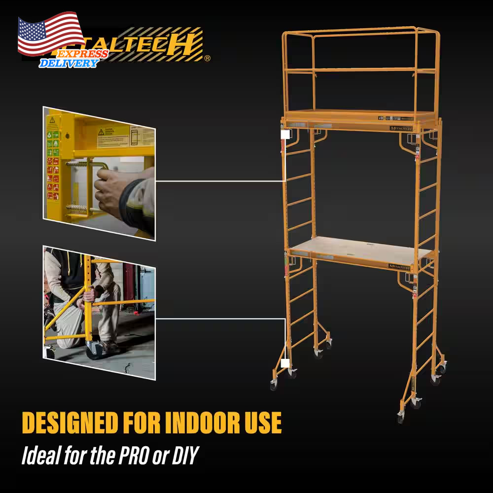12 Ft Jobsite 2-Story Mobile Baker Scaffold Tower with Outriggers & Guard Rail
