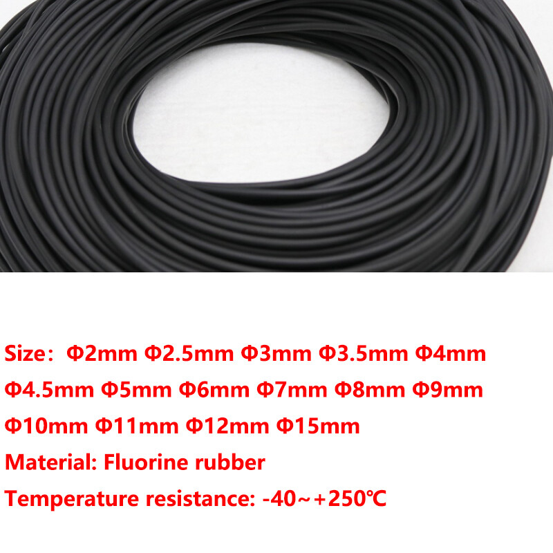 Black Diameter 2mm-15mm O Ring Solid Fluorine Rubber Cord Anti Oil Seal Gasket