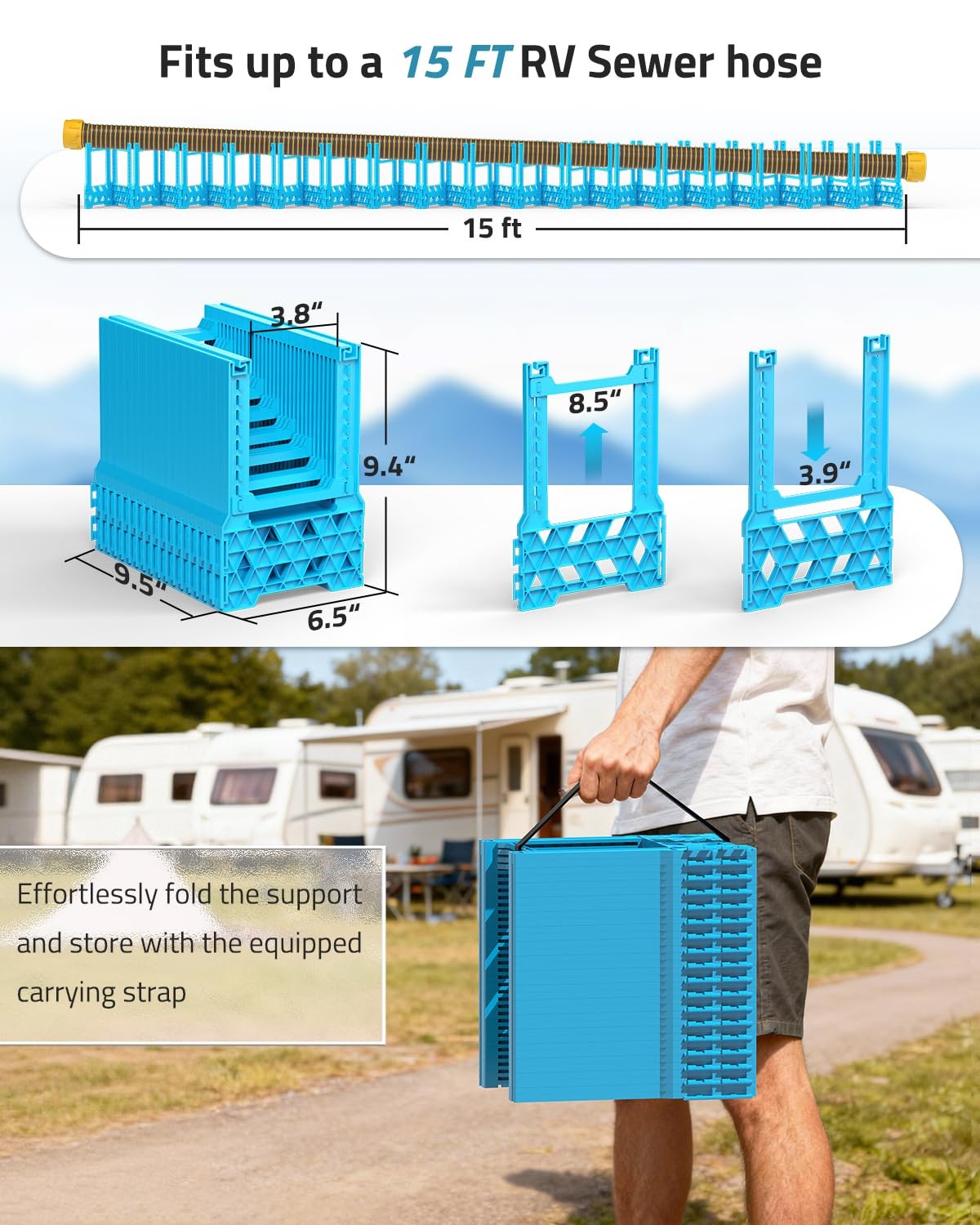 PAULINN 15FT RV Camper Sewer Hose Support, Height Adjustable 15 FT NEW