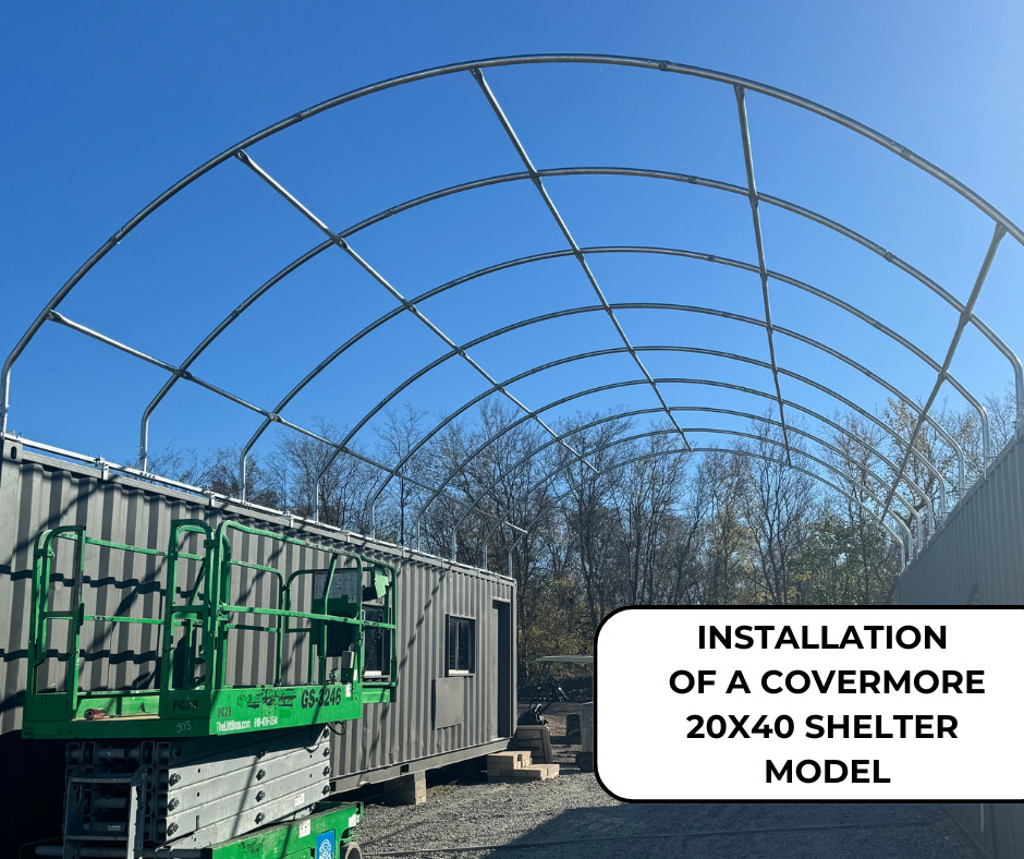 20×20 PVC Fabric conex container mounted shelter + High Cube Back Wall With Vent