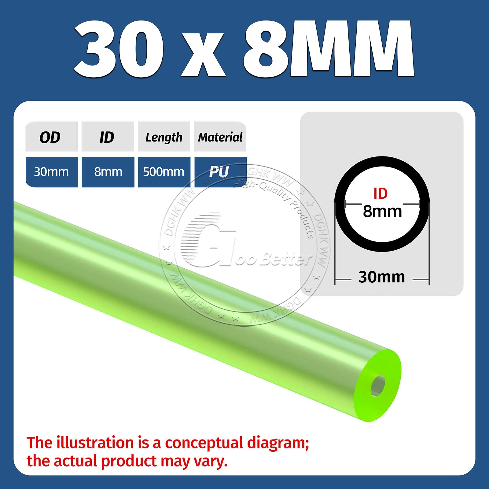 PU Polyurethane Hollow Round Rod Bar Stick Length 500mm Elastic Shock Absorber