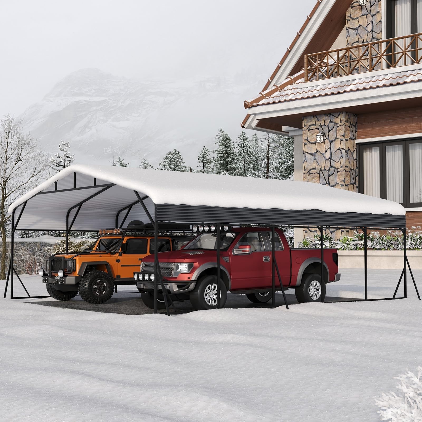 20′ x 25′ Carport Outdoor Heavy Duty Metal Galvanized Steel Car Shelter Garage