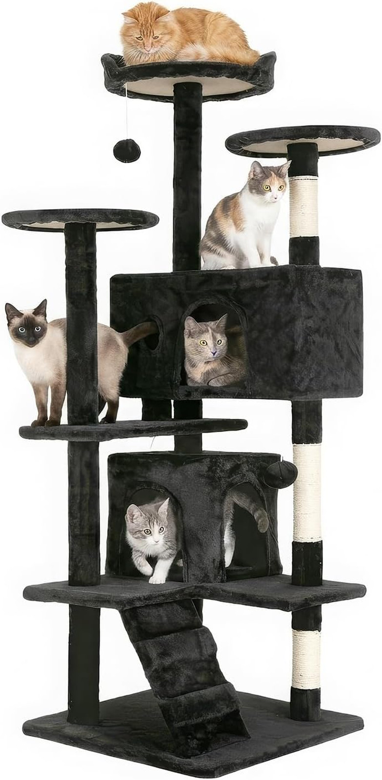| 54″ Cat Tree Tower | Dark Gray | Multi-Level Indoor Activity Center with Sisal