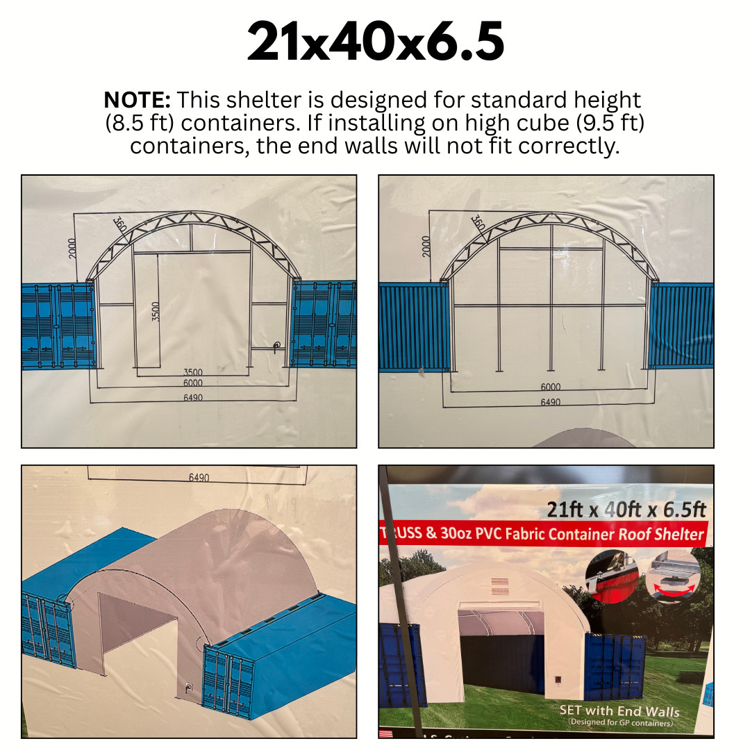 21’x40′ (30 oz PVC) Heavy Duty Dual Truss Shipping Container Shelter + END WALLS