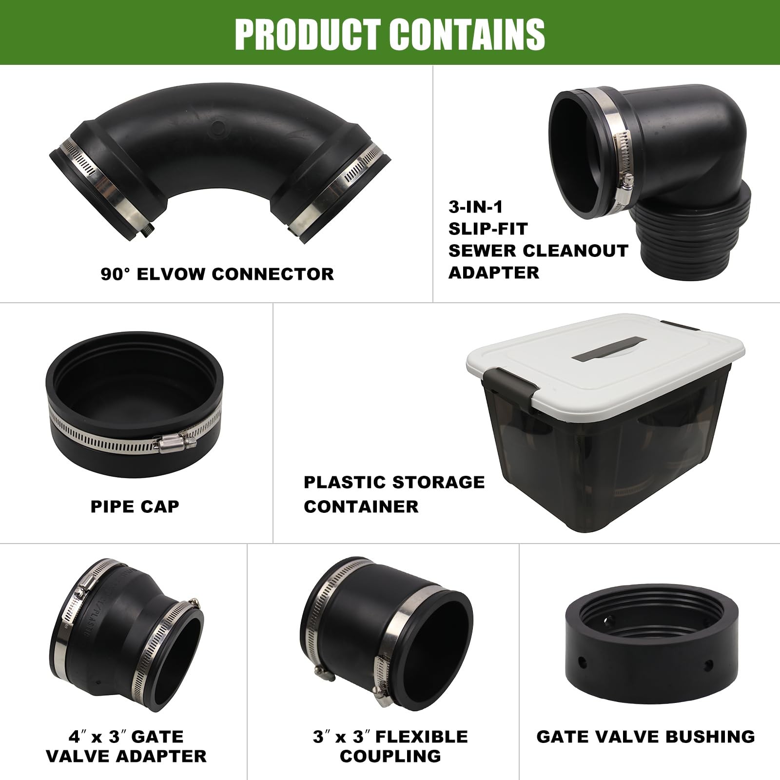 RULLINE RV and Camper Sewer Waste Plumbing Connection System 6PCS SET, Black