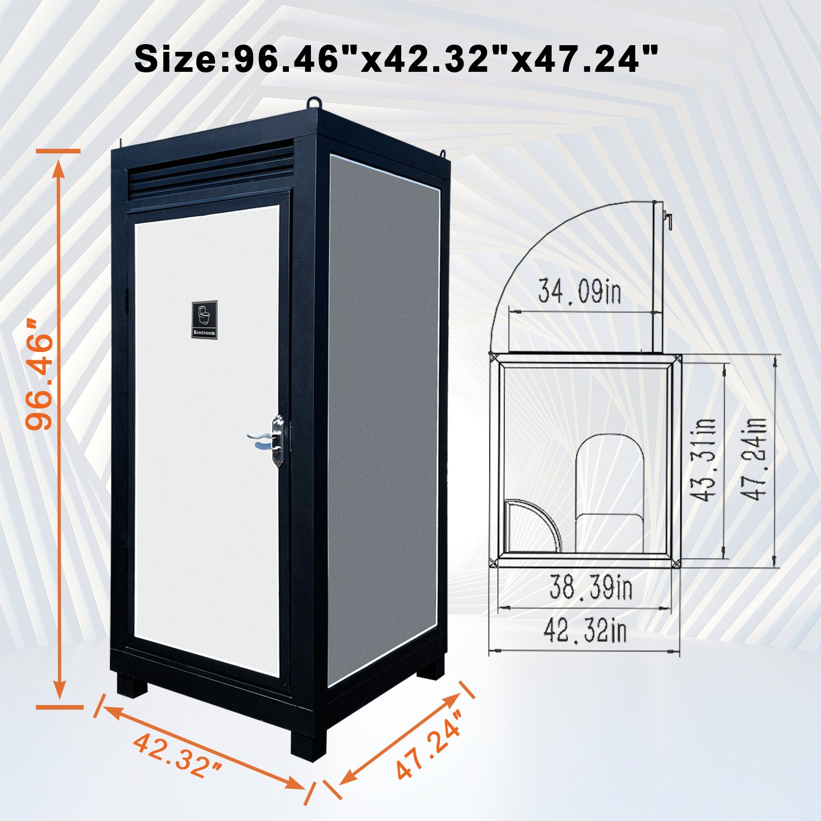 Outdoor Restroom Single Stall Unisex Portable Mobile Toilet w/ Sink & LED Light